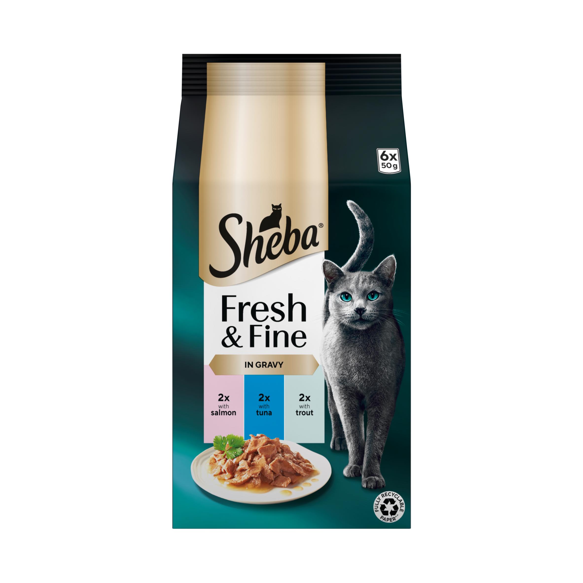 Sheba Fresh & Fine Salmon & Tuna in Gravy Wet Cat Food Pouches 6 x 50g thumbnail 4