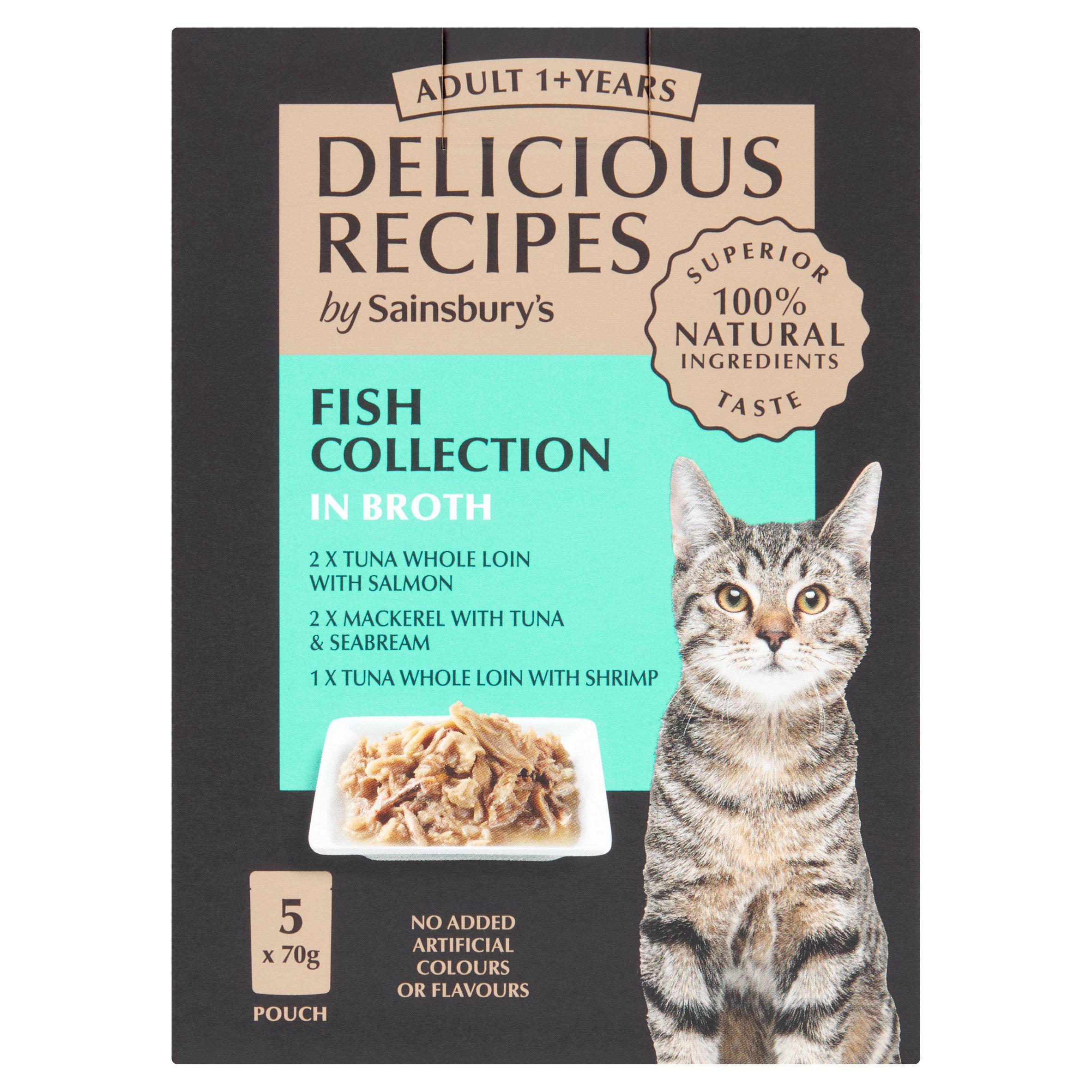 Sainsbury's Delicious Recipes Fish Collection in Broth 1+ Years Adult Cat Food 5 x 70g