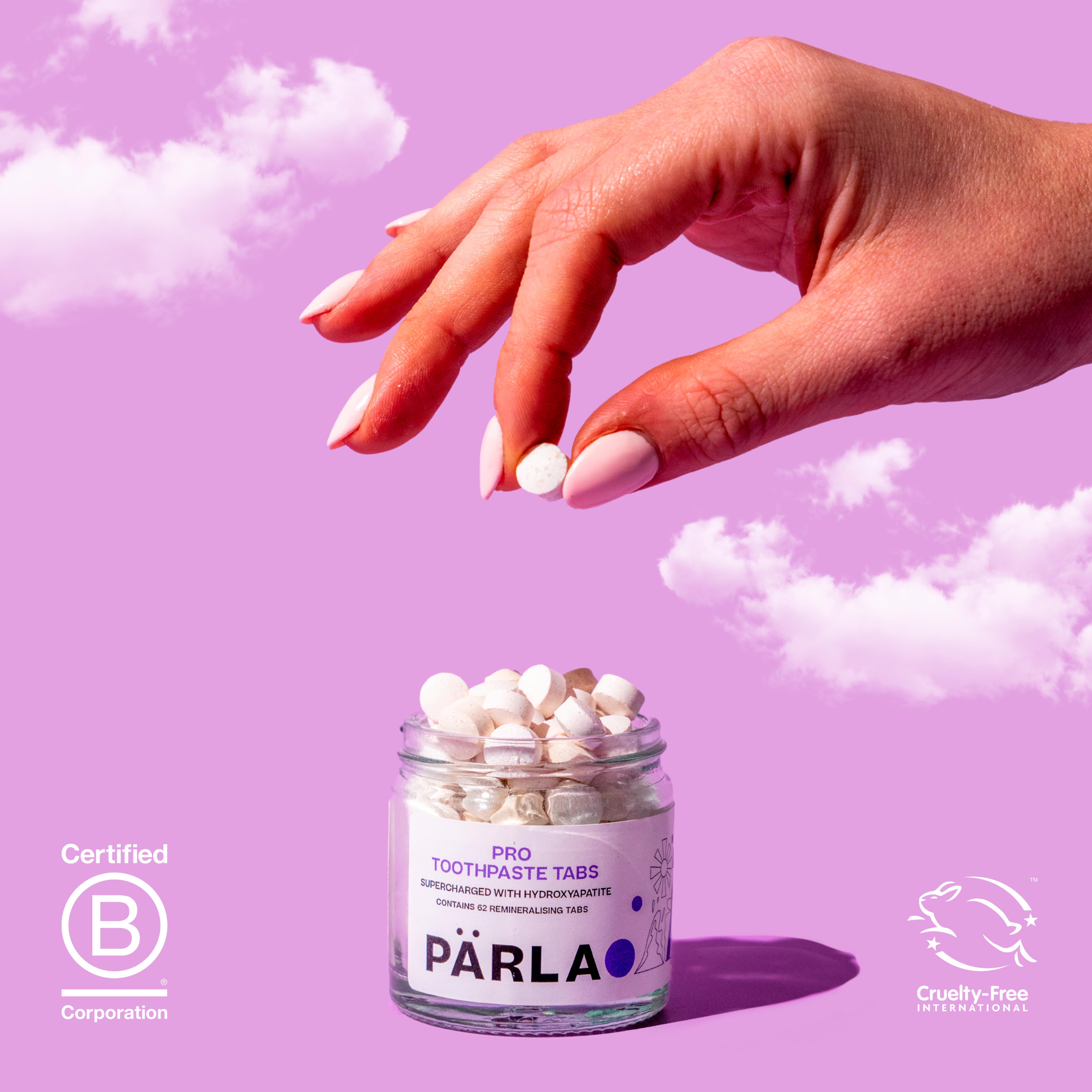 PÄRLA PRO High Gloss Whitening Sensitive Toothpaste Tabs for Remineralisation with Vit B12 62s thumbnail 3