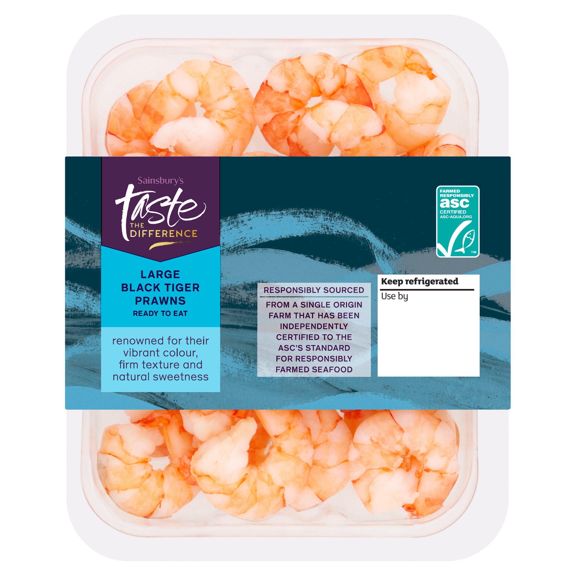 Sainsbury's Large Black Tiger Prawns ASC, Taste the Difference 150g