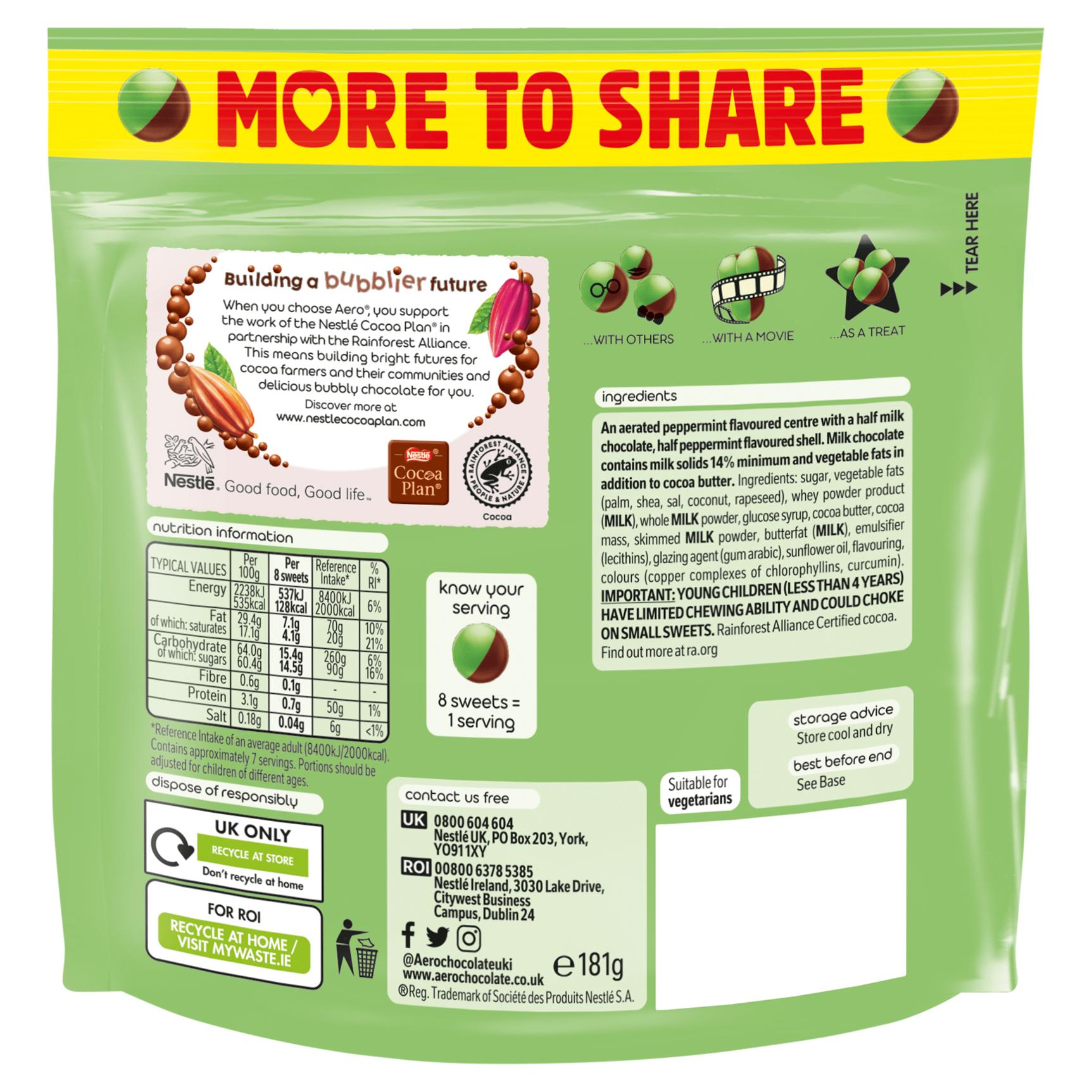 Aero Bubbles Peppermint Mint Chocolate Sharing Bag 181g thumbnail 5