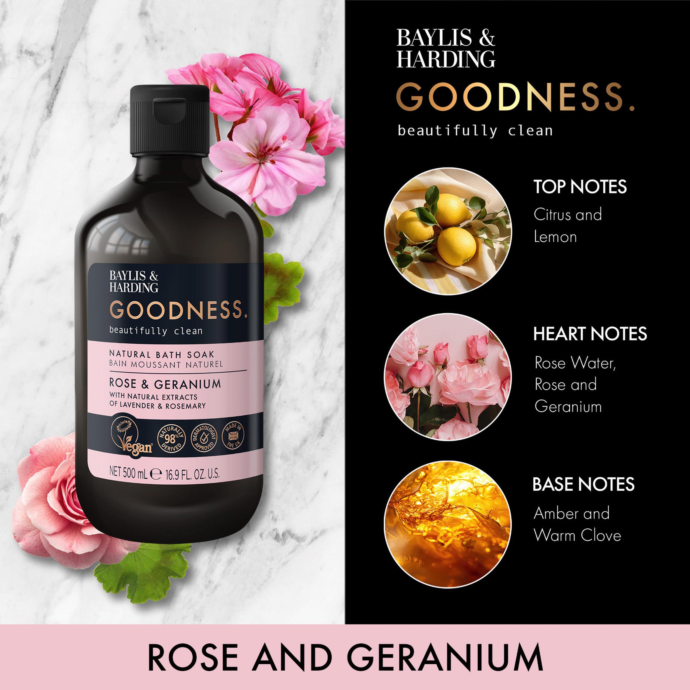 Baylis & Harding Goodness Rose & Geranium Natural Bath Soak 500ml thumbnail 2