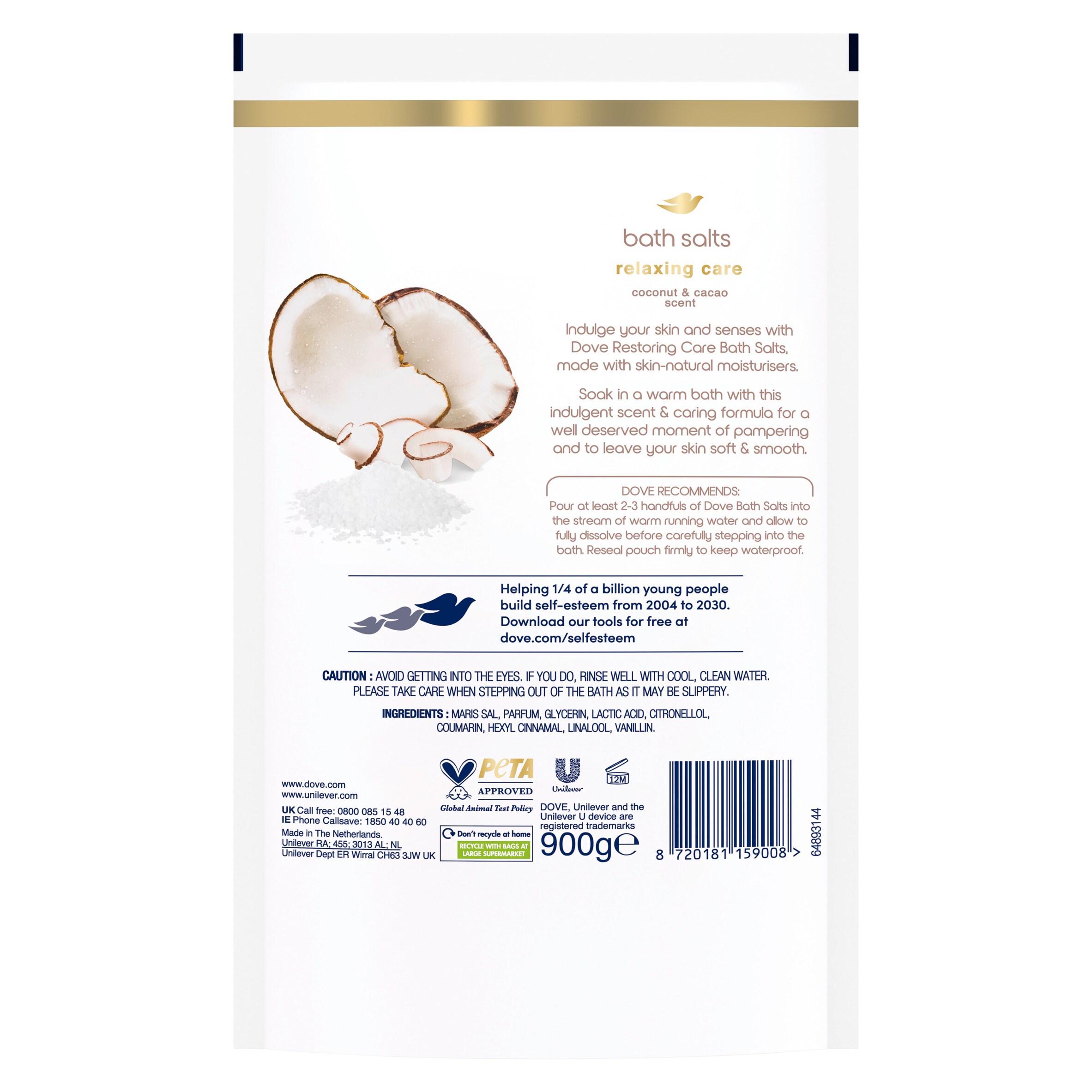 Dove Coconut and Cacao Restoring Care Bath Salts 900g thumbnail 4