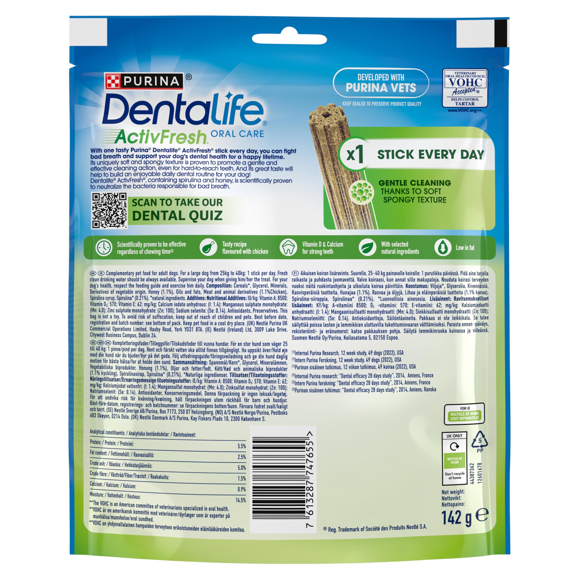 Dentalife ActivFresh Large Dental Chicken Dog Chews Sticks x4 thumbnail 3
