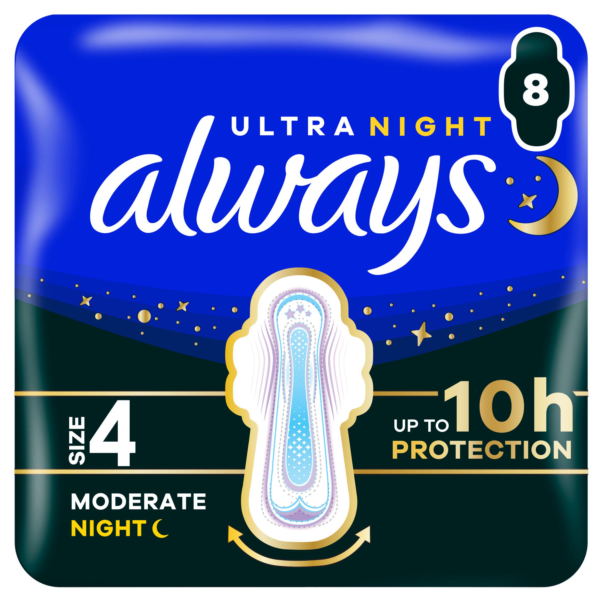 Always Ultra Secure Night Size 4 Sanitary Towels with Wings 8 Pack