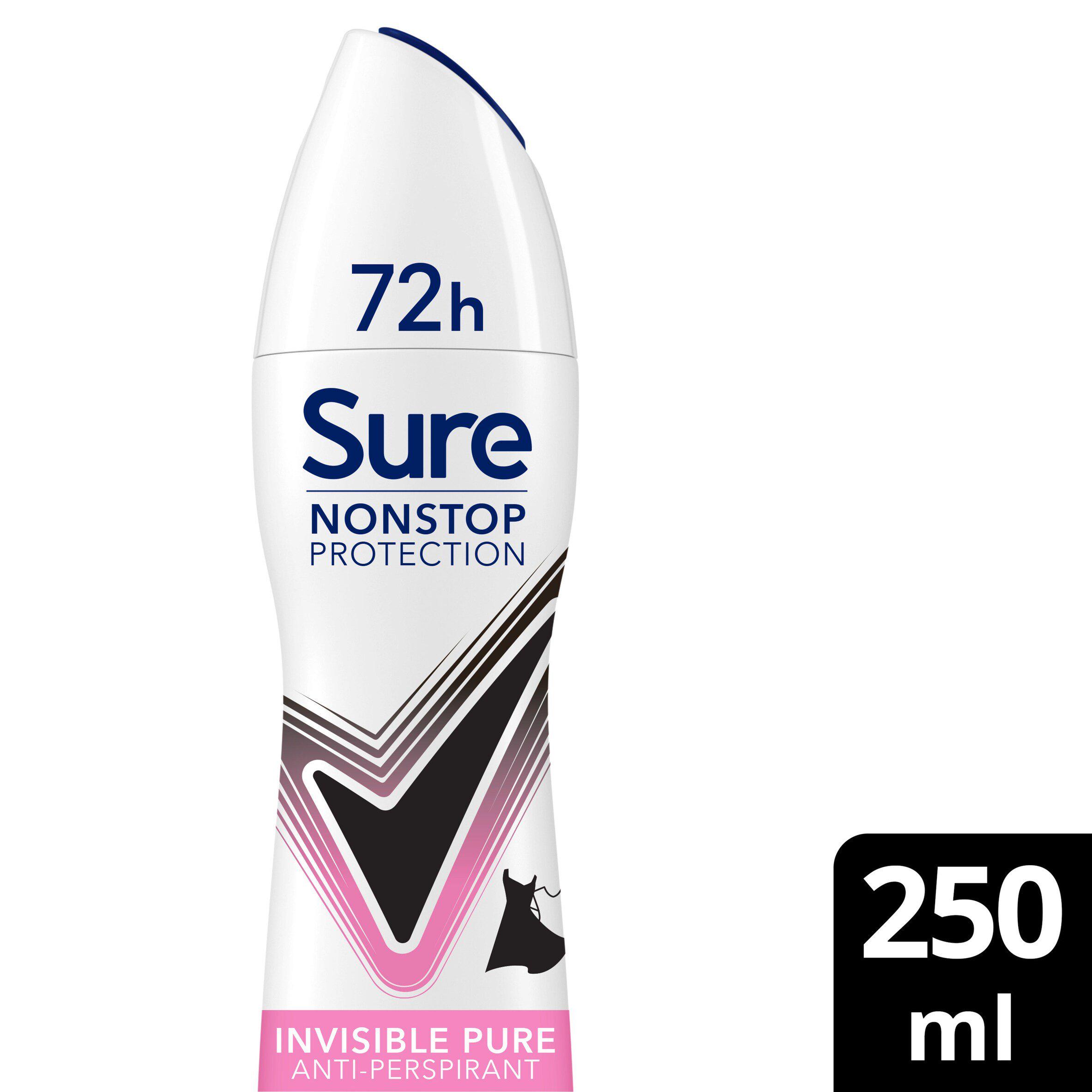 Sure 250ml Invisible Pure 72h Nonstop Protection Antiperspirant Aerosol Deodorant