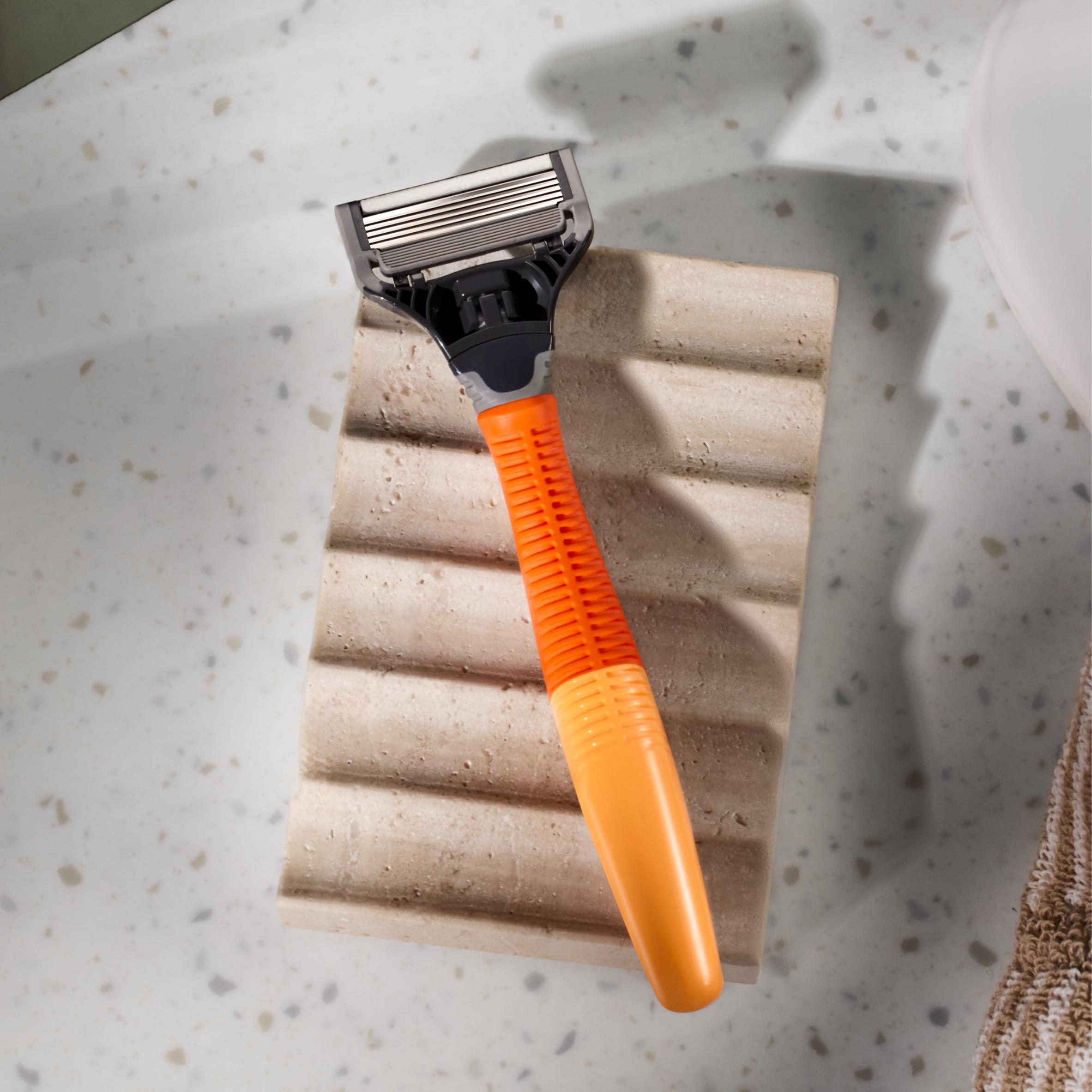 Harry's Men's 5 Blade Razor - 1 Razor Handle + 5 Blade Cartridges - Bright Orange thumbnail 5