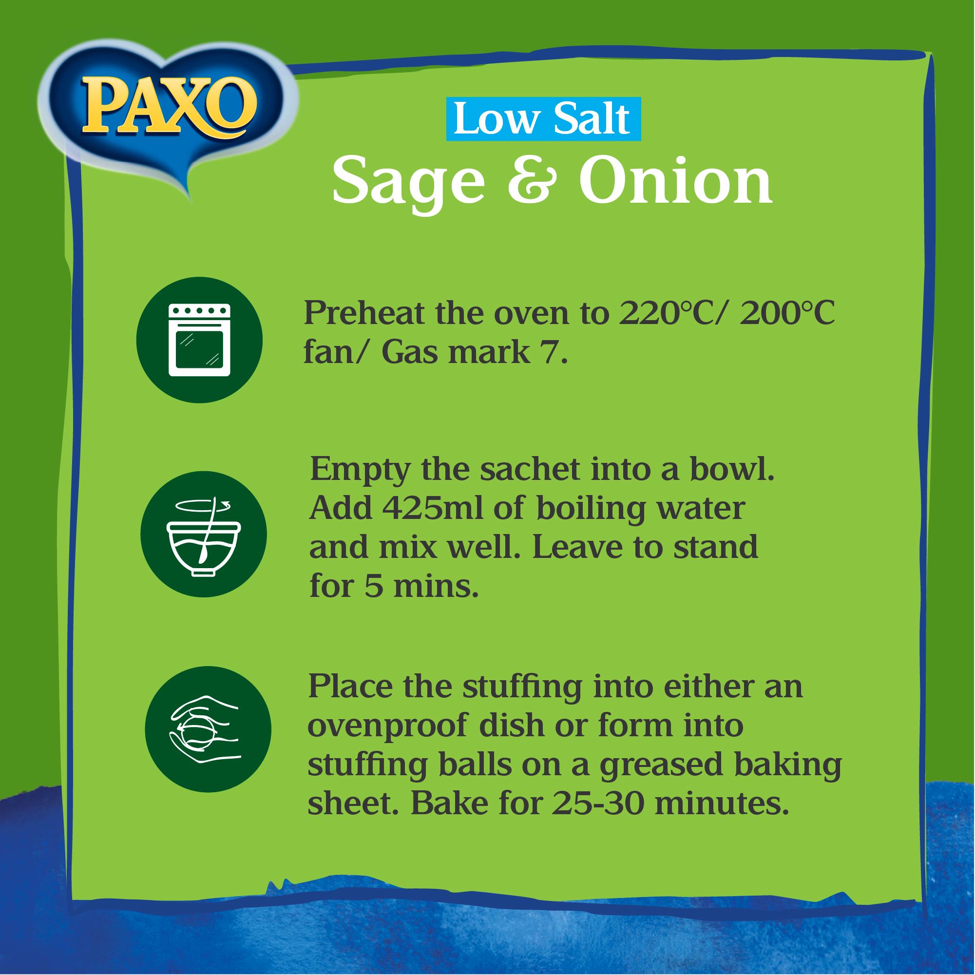 Paxo Sage & Onion Low Salt Stuffing Mix 170g thumbnail 4