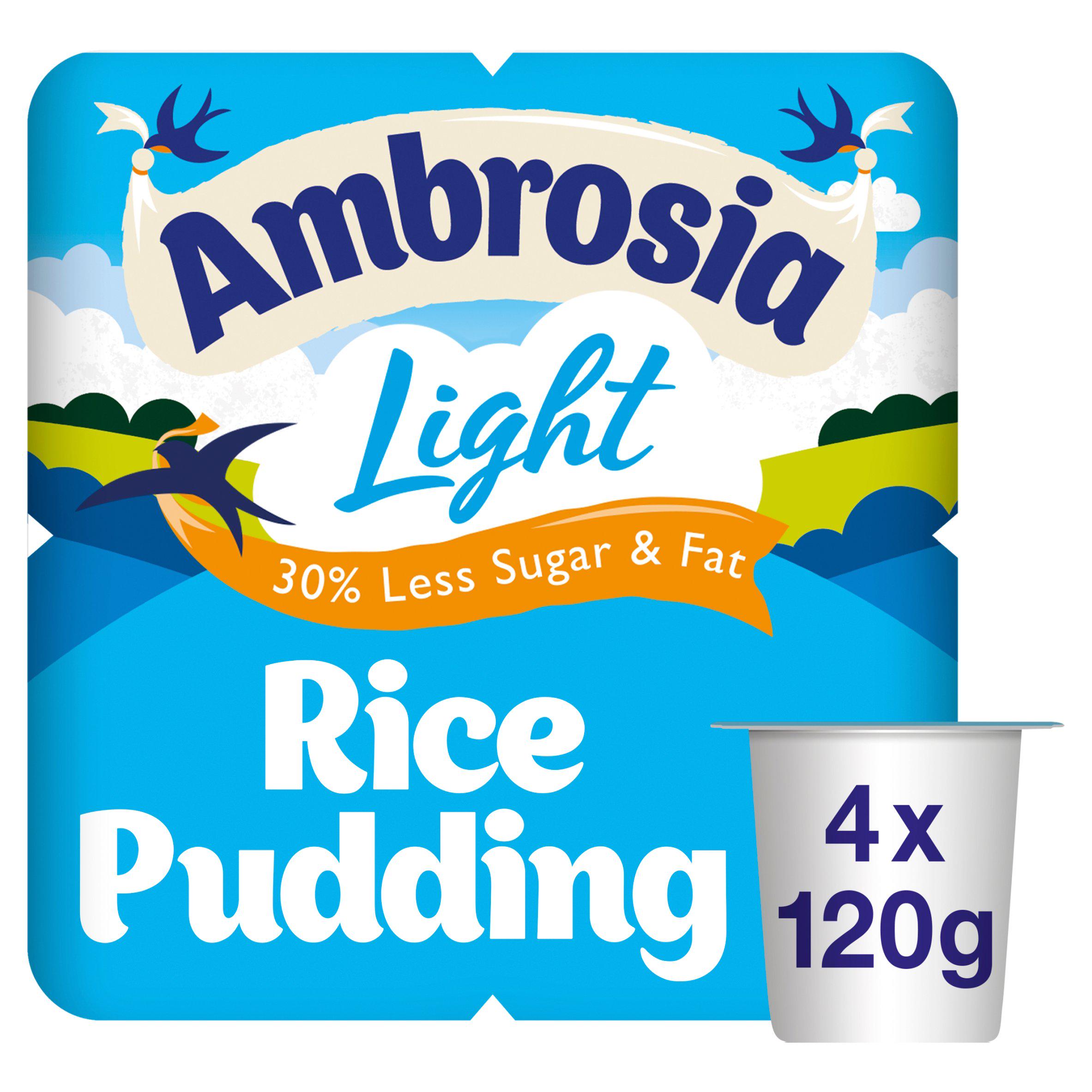Light Low Fat & Reduced Sugar Rice Pudding Dessert Snack Pots 4 x 125g