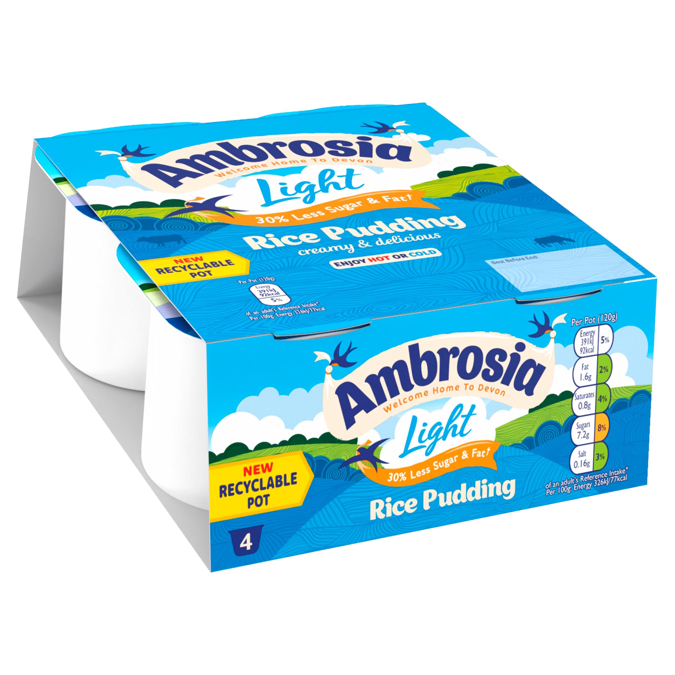 Ambrosia Light 4 x 120g Low Fat & Reduced Sugar Rice Pudding Dessert Snack Pots thumbnail 2