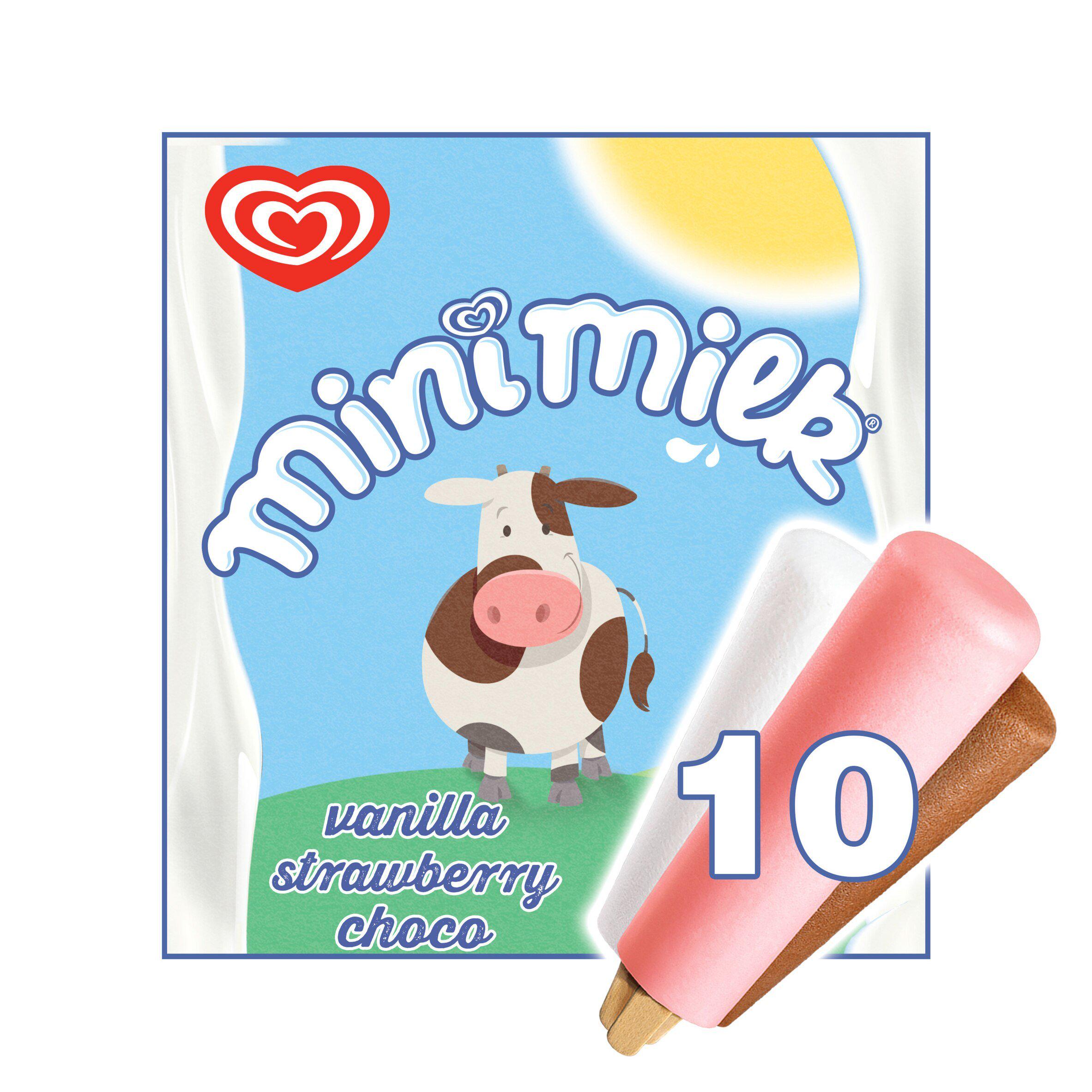Wall's 10 x 35ml Mini Milk Vanilla, Strawberry & Chocolate Ice Cream Lollies