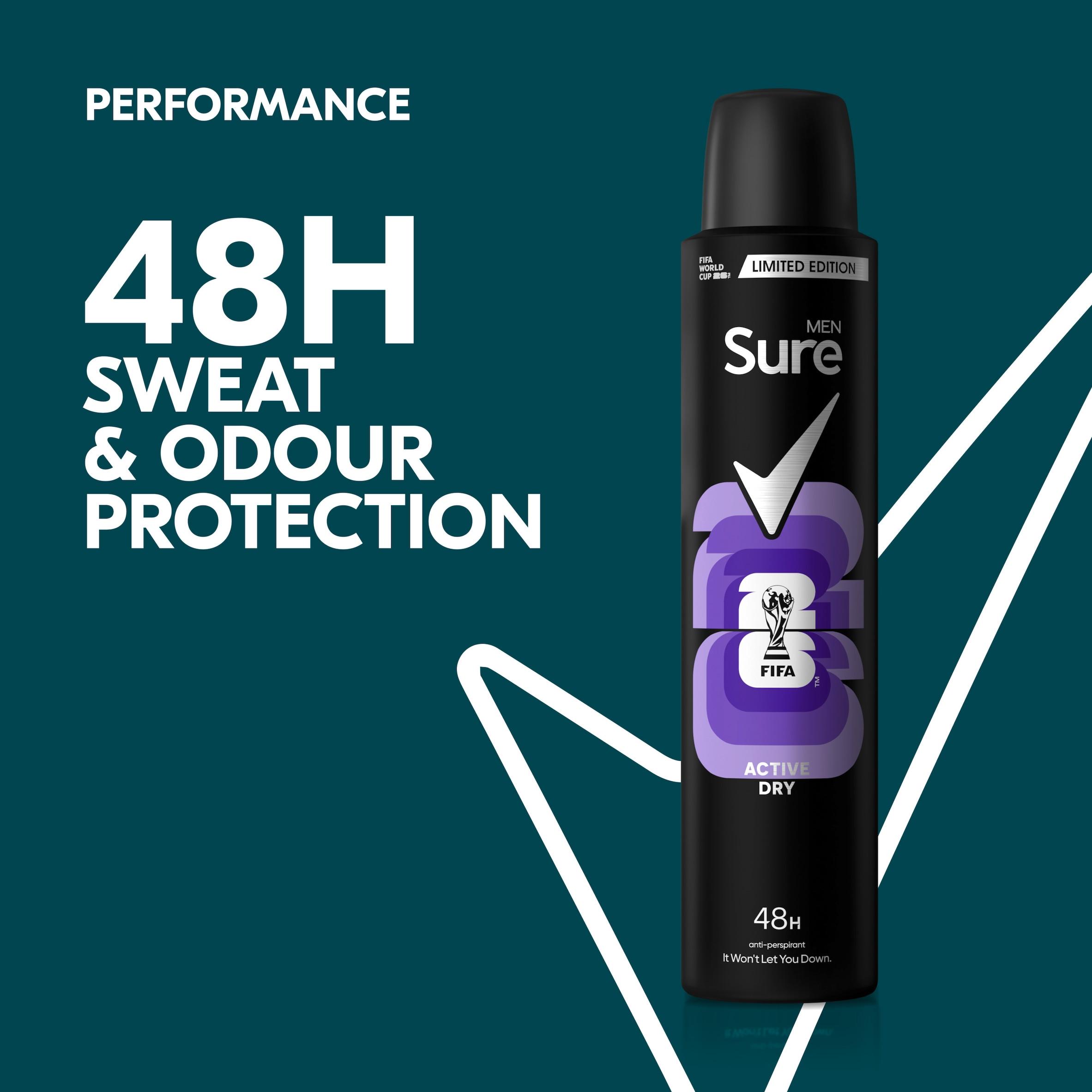 Sure Men 200ml Active Dry 48h Antiperspirant Aerosol Deodorant thumbnail 2