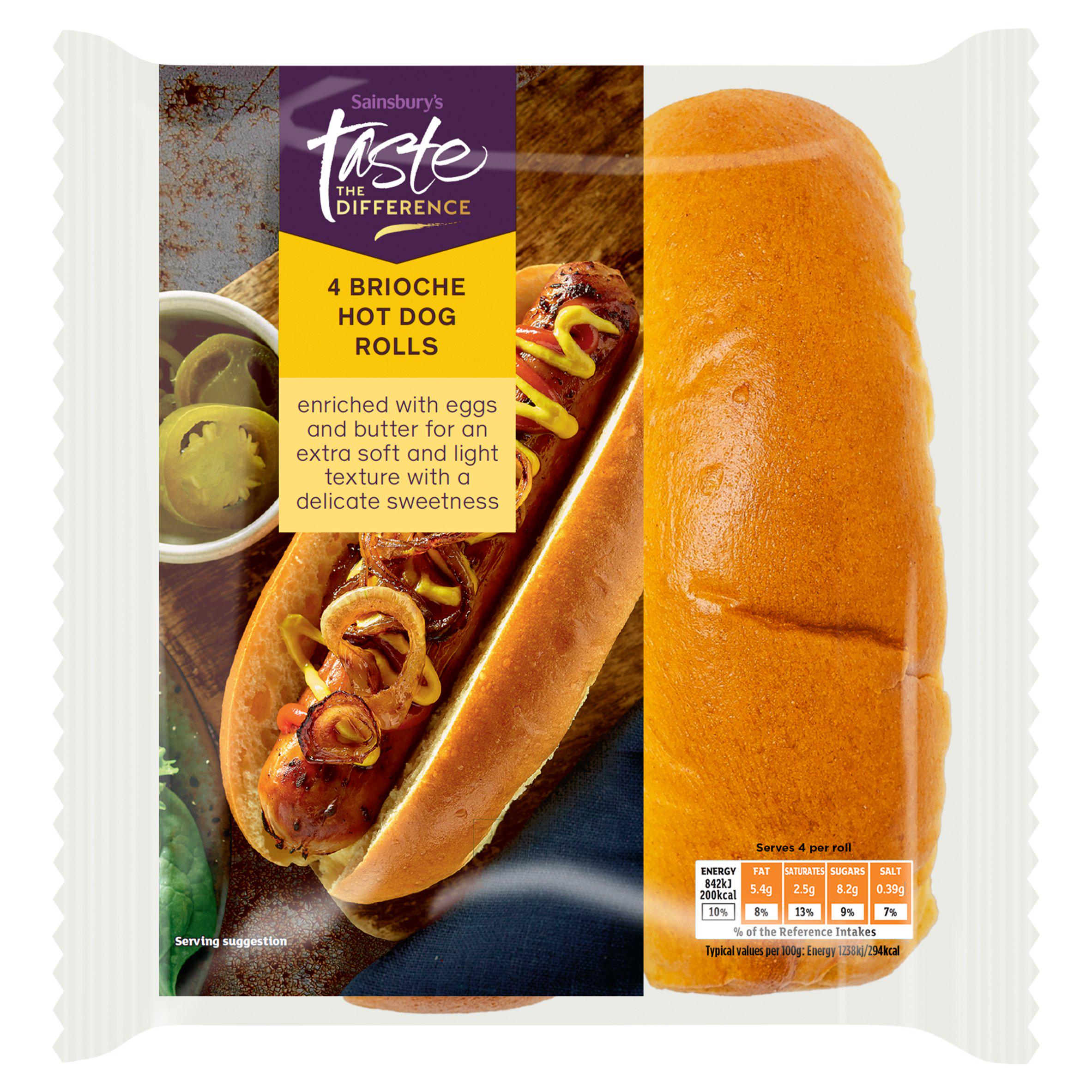 Sainsbury's 4 x Brioche Hot Dog Rolls, Taste the Difference