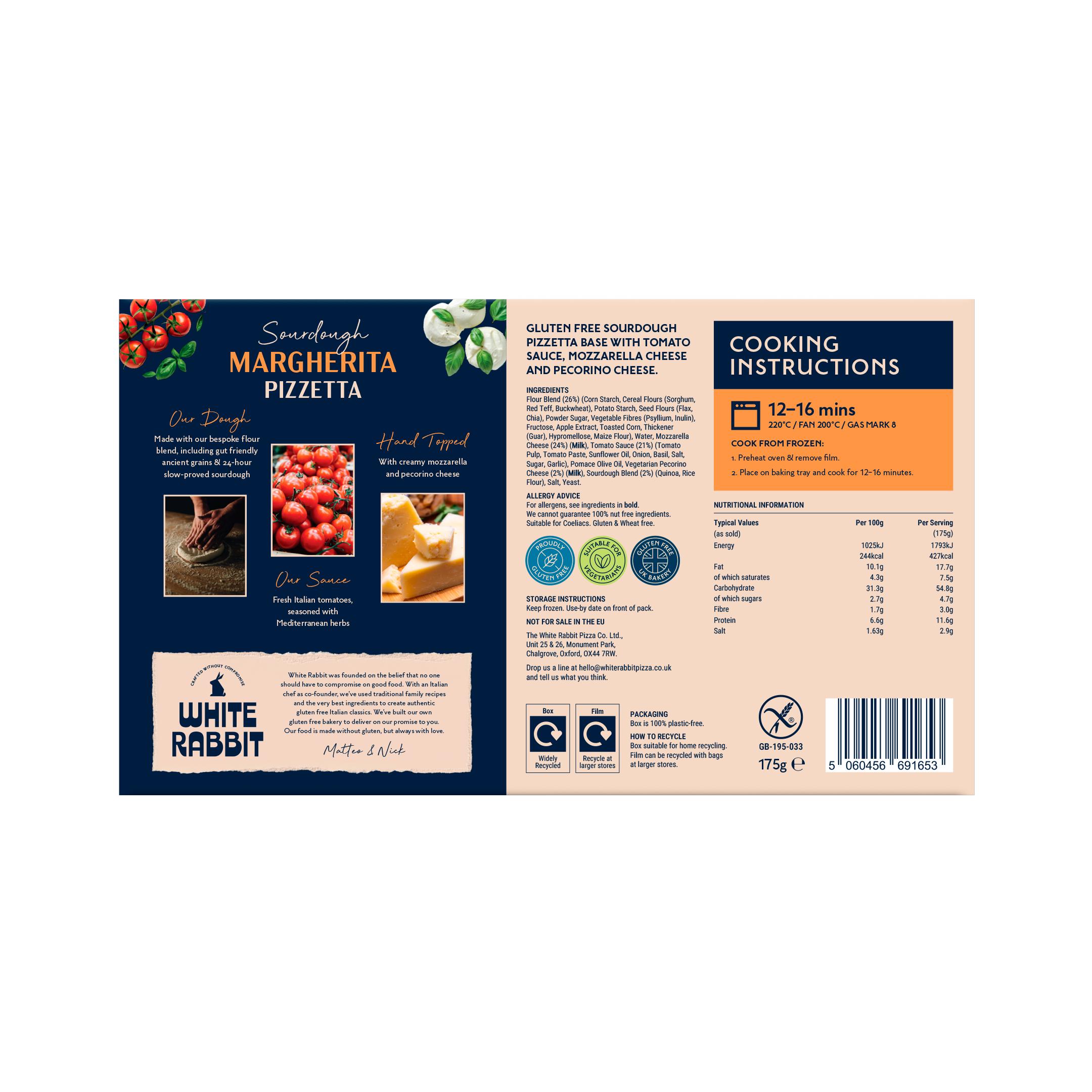 White Rabbit 175g Gluten Free Sourdough Margherita Pizzetta thumbnail 3