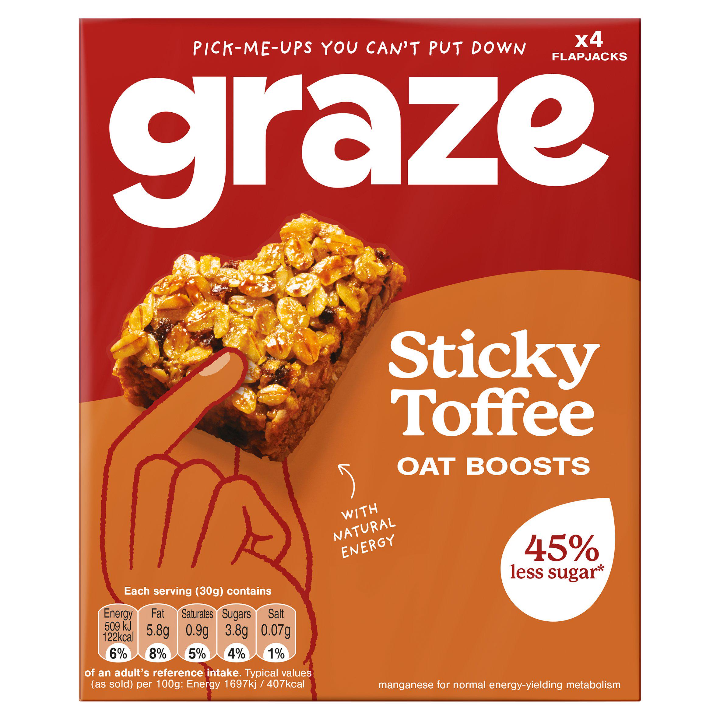 Graze Sticky Toffee Oat Boost Flapjack Snack Bars 4 x 30g