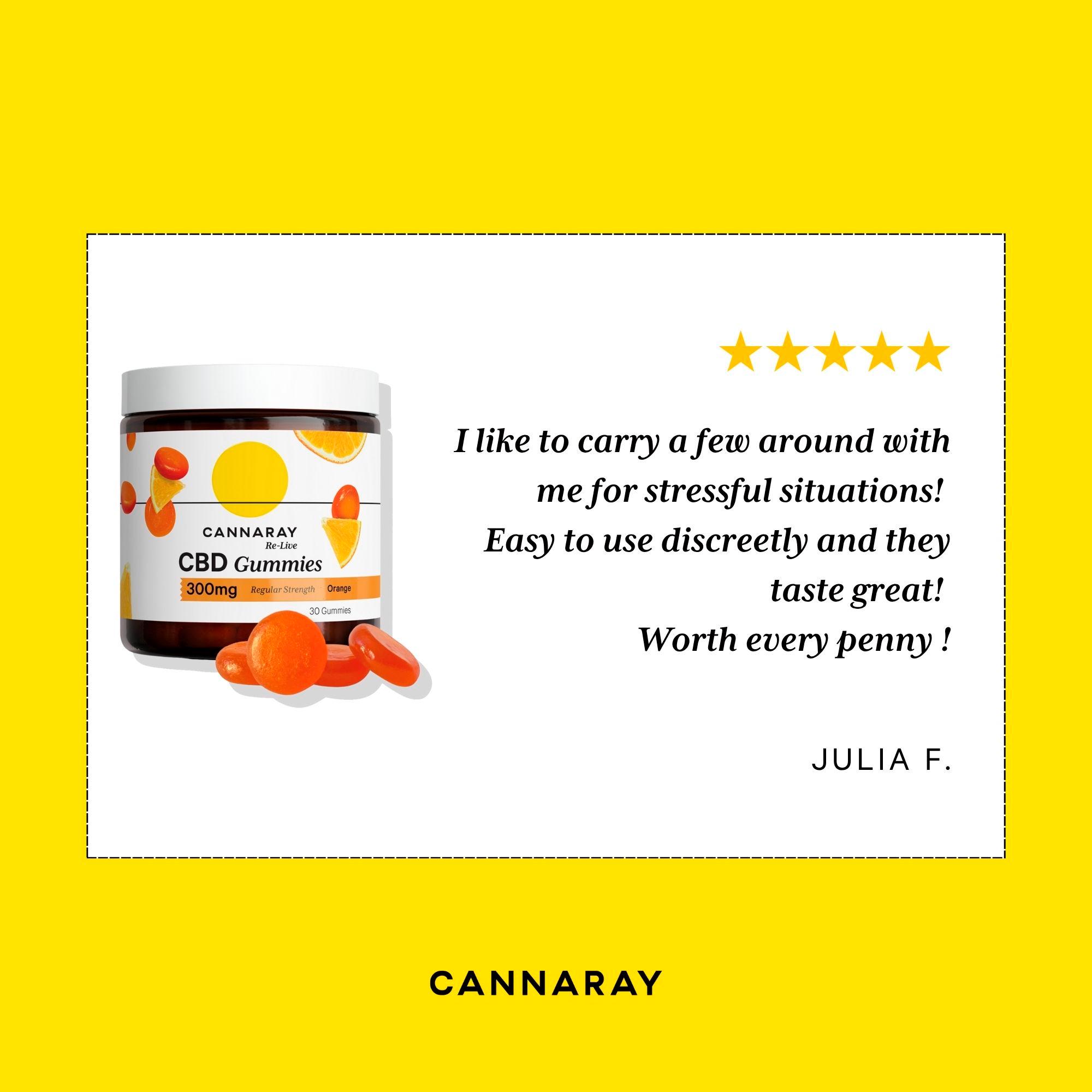 Cannaray Re Live CBD Gummies Regular Strength Orange x30 300mg thumbnail 4