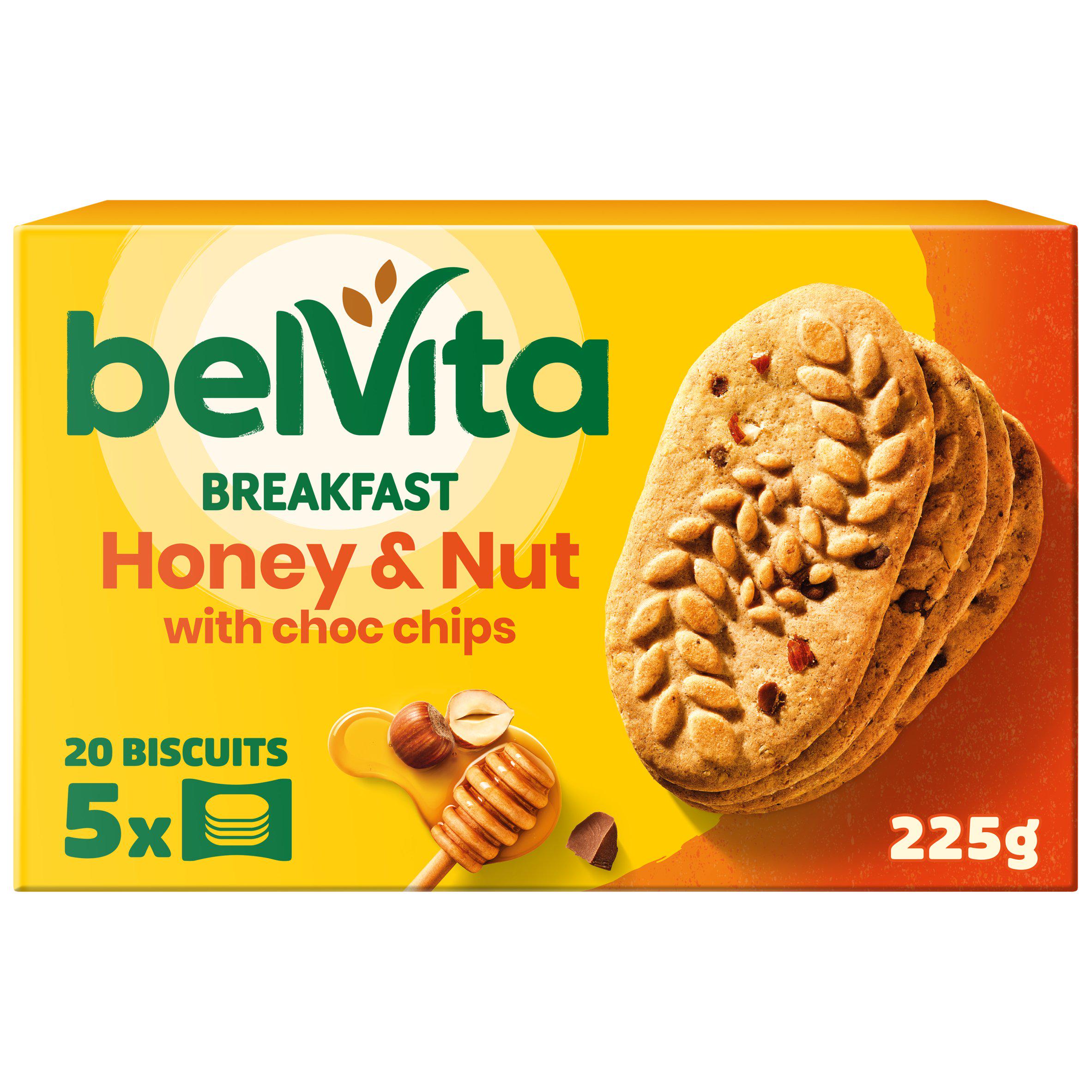 Belvita 20 Breakfast Honey & Nut with Choc Chips Biscuits 225g