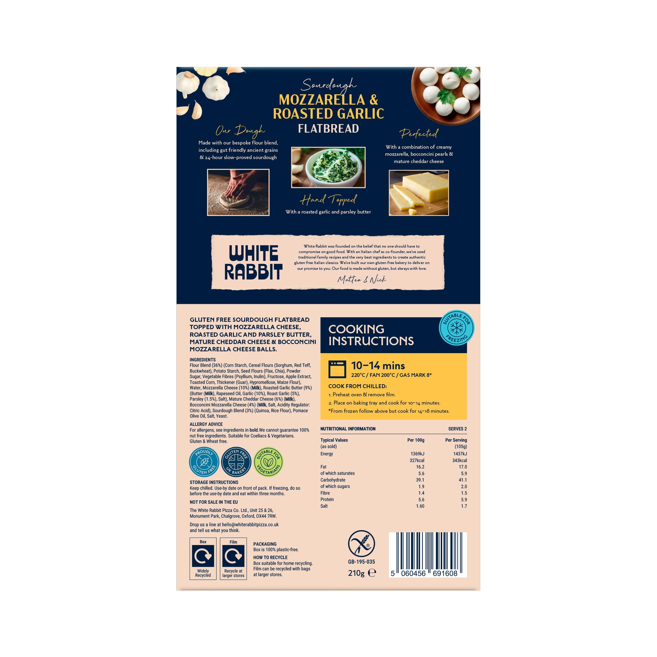 White Rabbit Gluten Free Mozzarella & Roasted Garlic Flatbread 210g thumbnail 3
