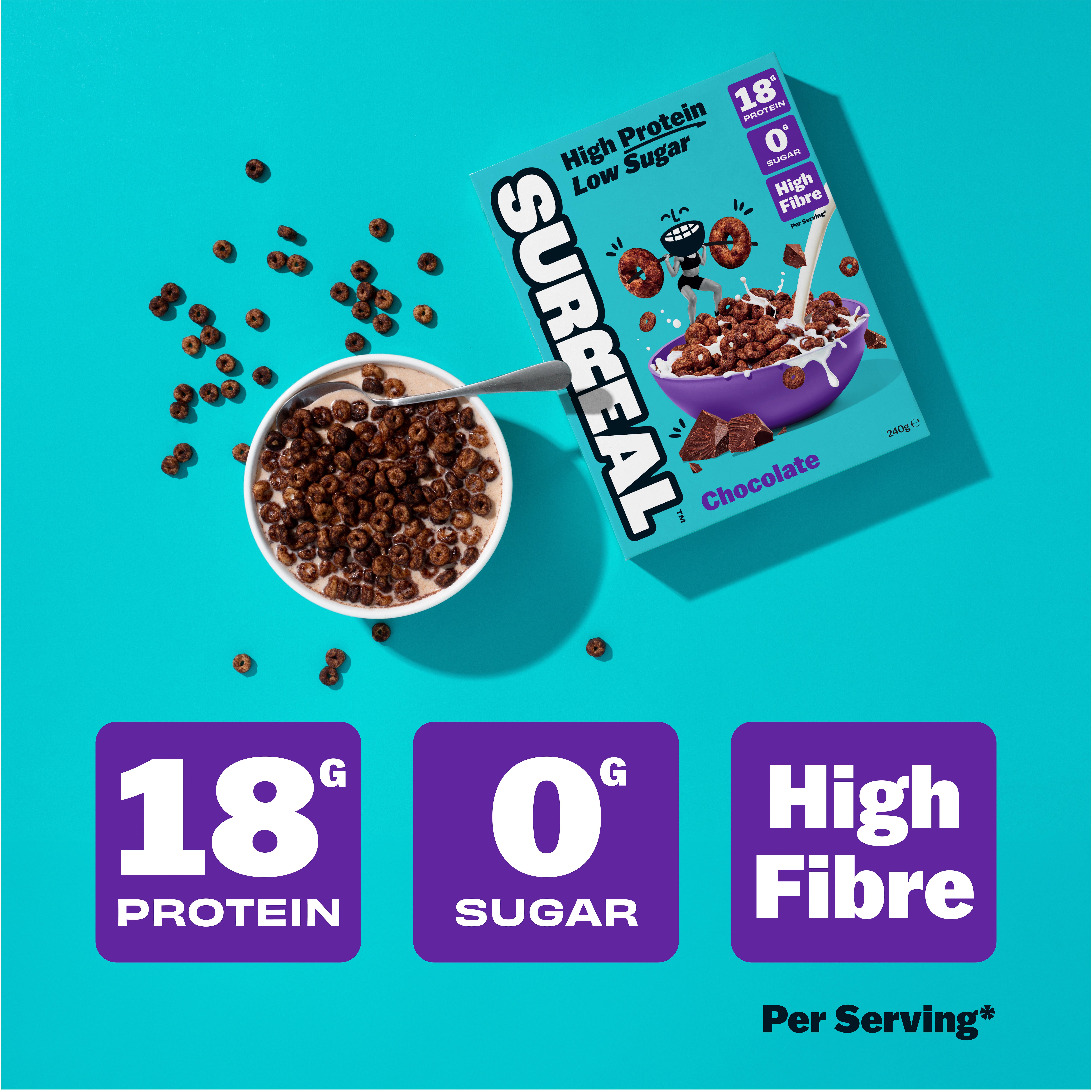 Surreal Cocoa High Protein Zero Sugar Gluten Free Cereal 240g thumbnail 3