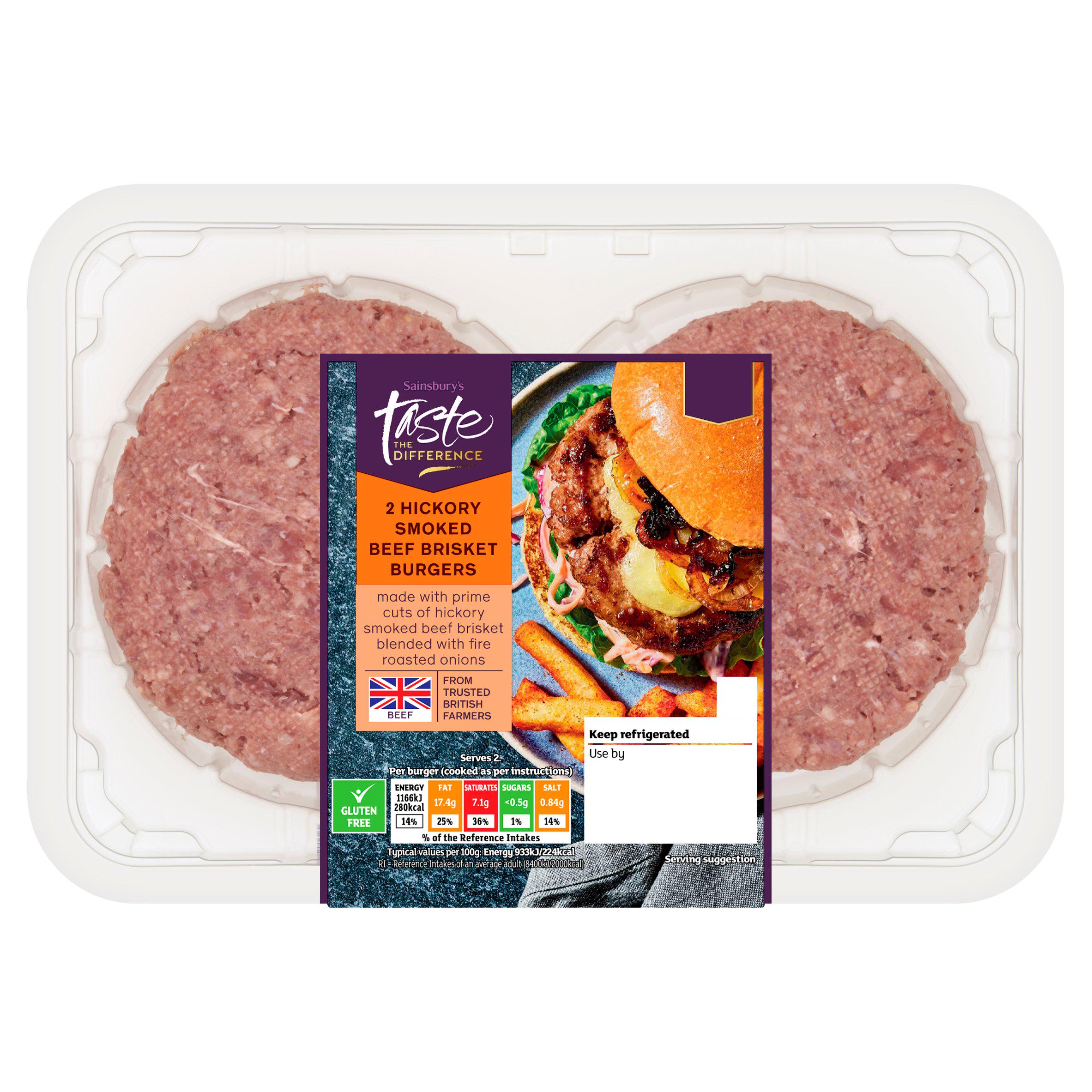 Sainsbury's 2 x Hickory Smoked Beef Brisket Burgers, Taste the Difference 340g