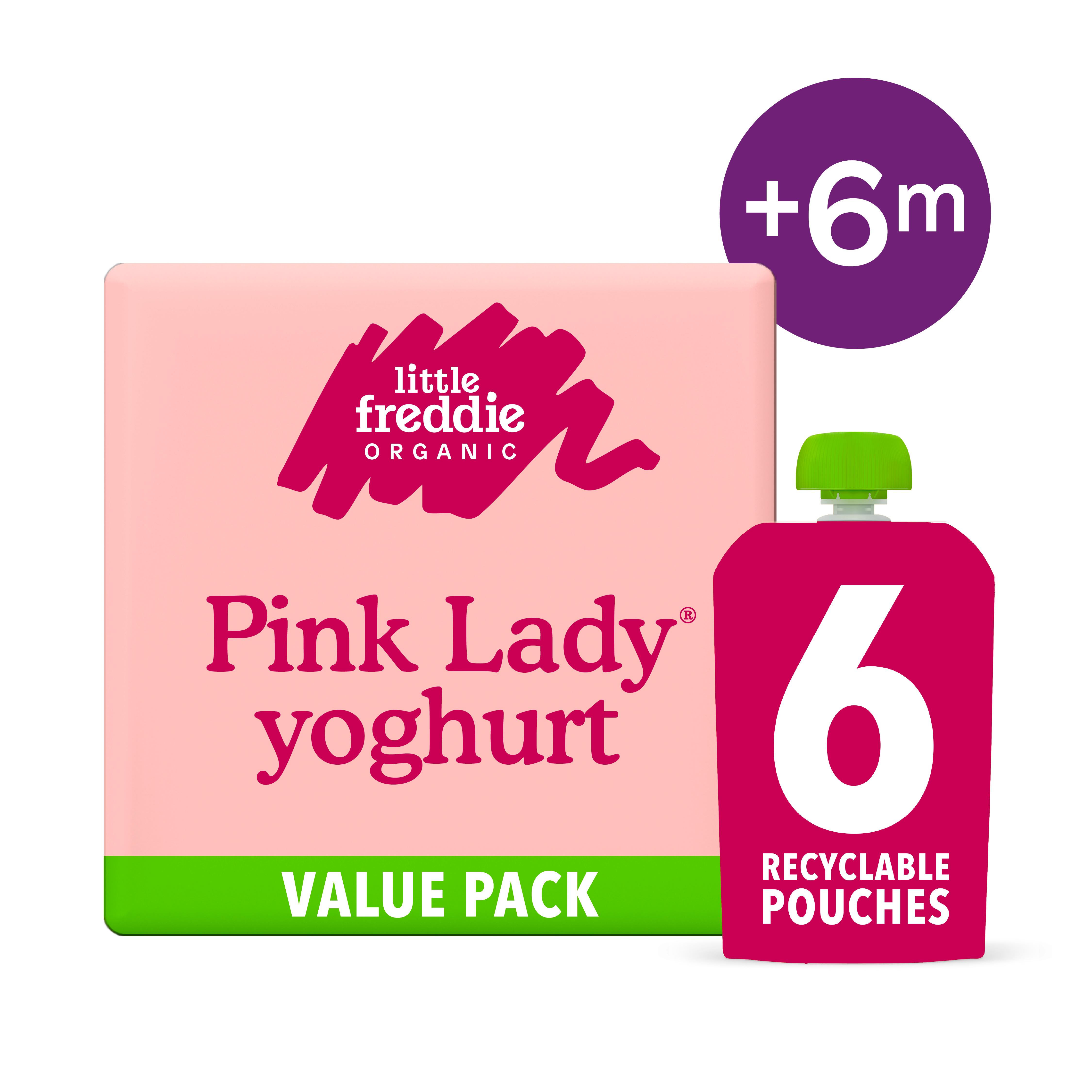 Little Freddie Organic Pink Lady Greek Style Yoghurt Baby Food Pouch Multipack 6+ Months 6 x 100g thumbnail 2