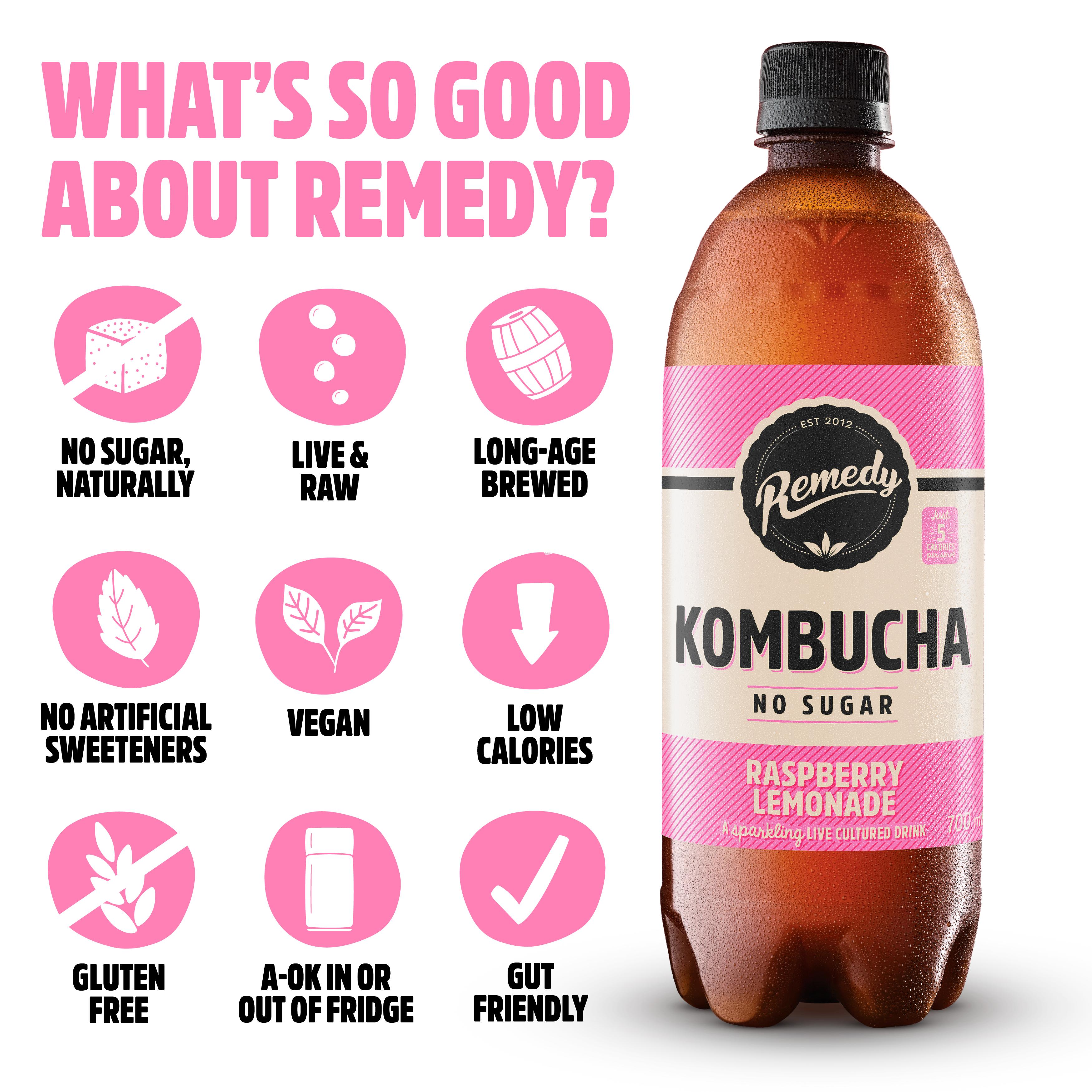 Remedy Raspberry Lemonade Kombucha 1L thumbnail 2