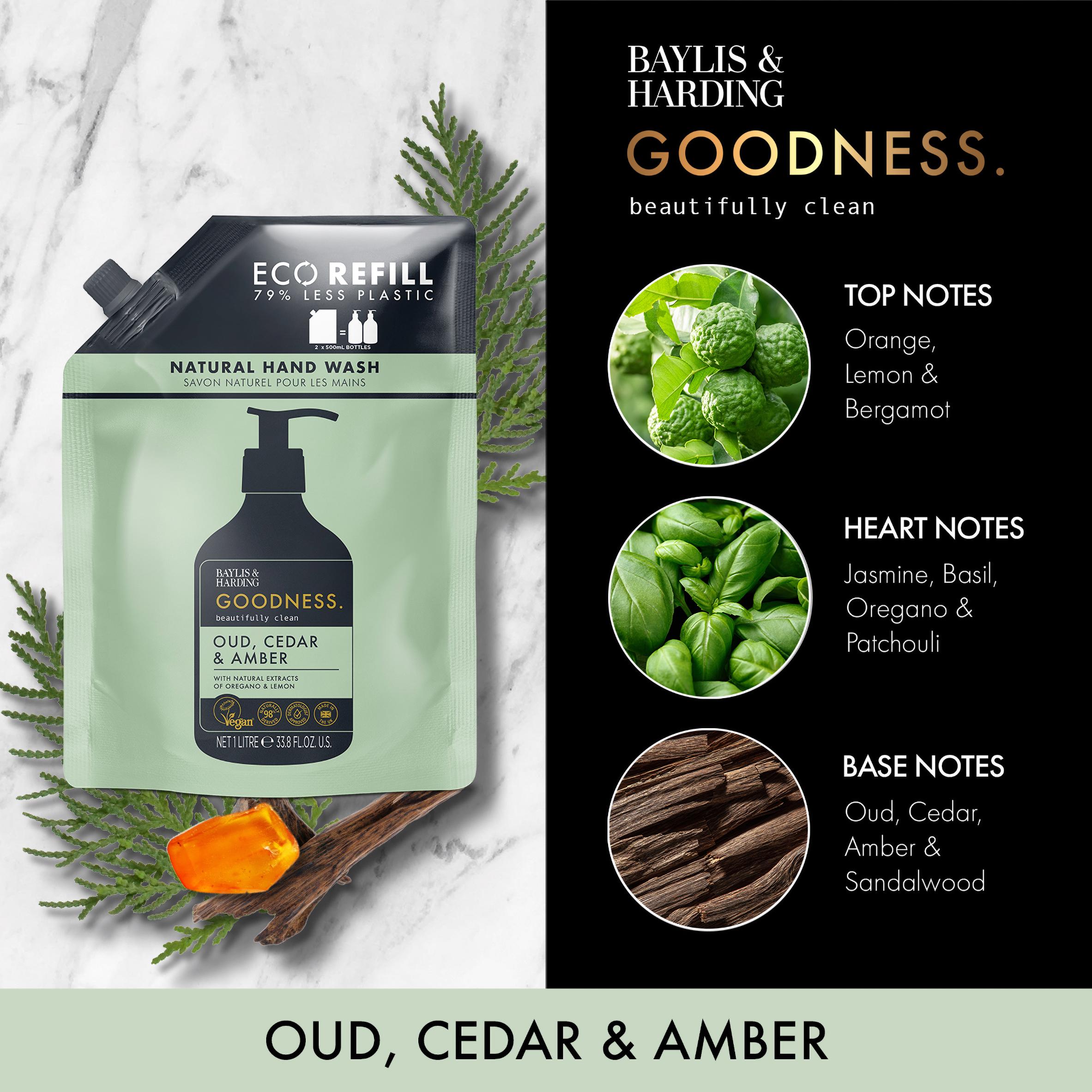 Baylis & Harding Goodness Oud Cedar & Amber Natural Hand Wash 1L thumbnail 2