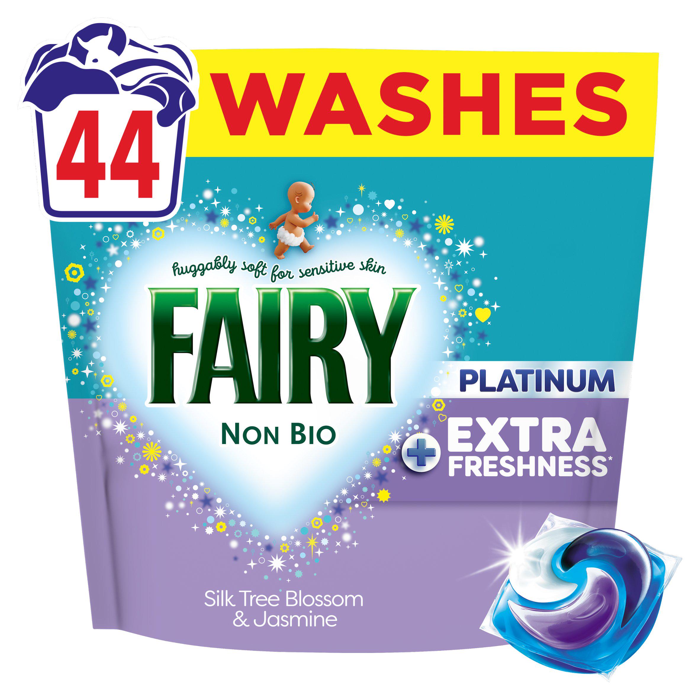 Fairy Non Bio Platinum Pods Laundry Detergent Washing Capsules Silk Tree Blossoml 44 Washes