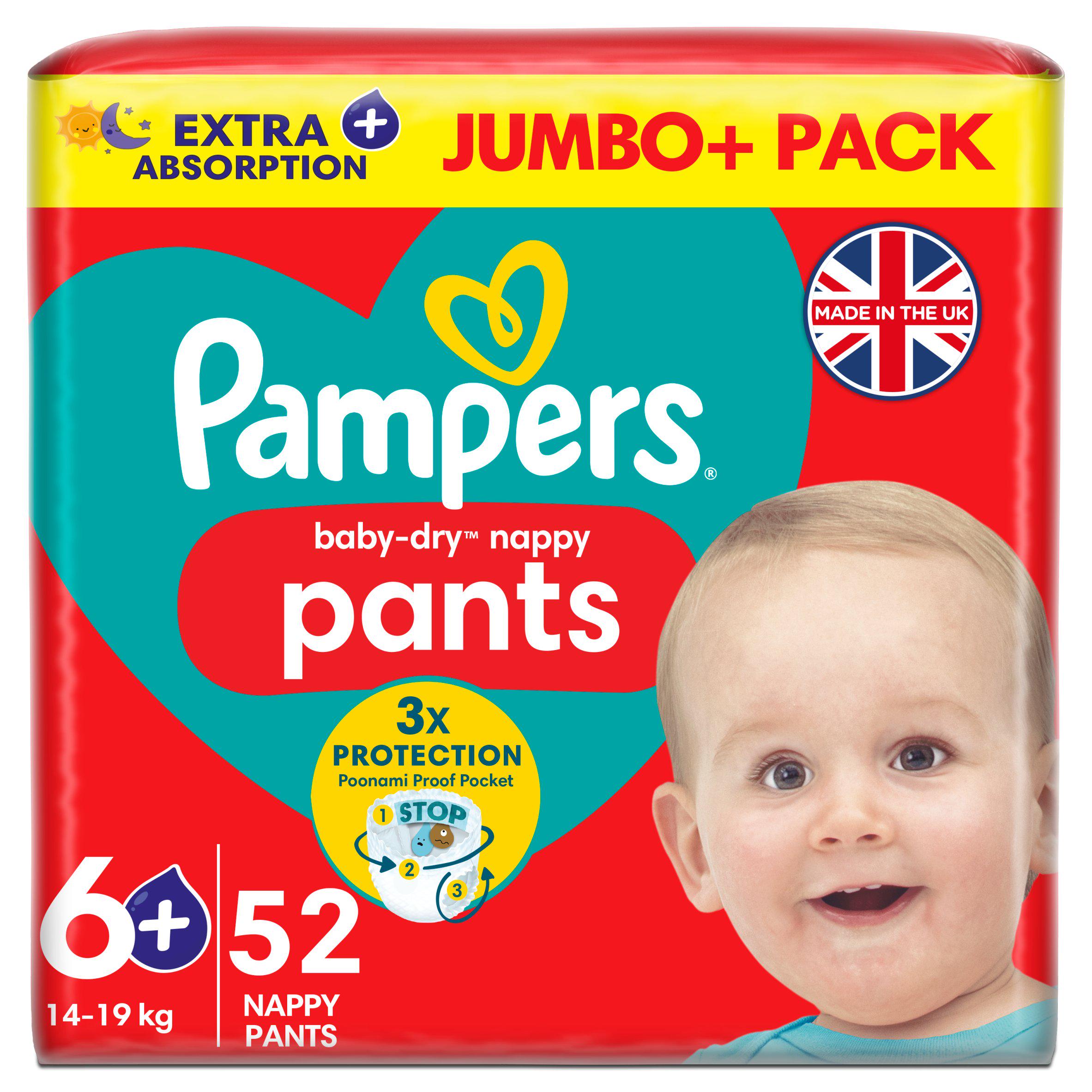 Pampers Baby Dry Nappy Pants Nappies Size 6+, 14kg-19kg x52