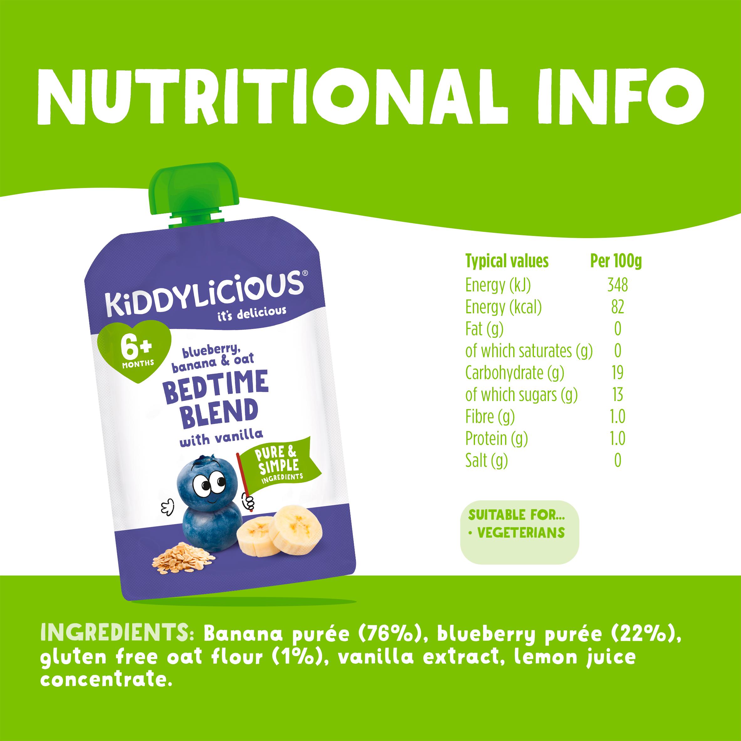 Kiddylicious Blueberry, Banana & Oat Bedtime Blend with Vanilla Pouch Baby Food 4x100g thumbnail 3