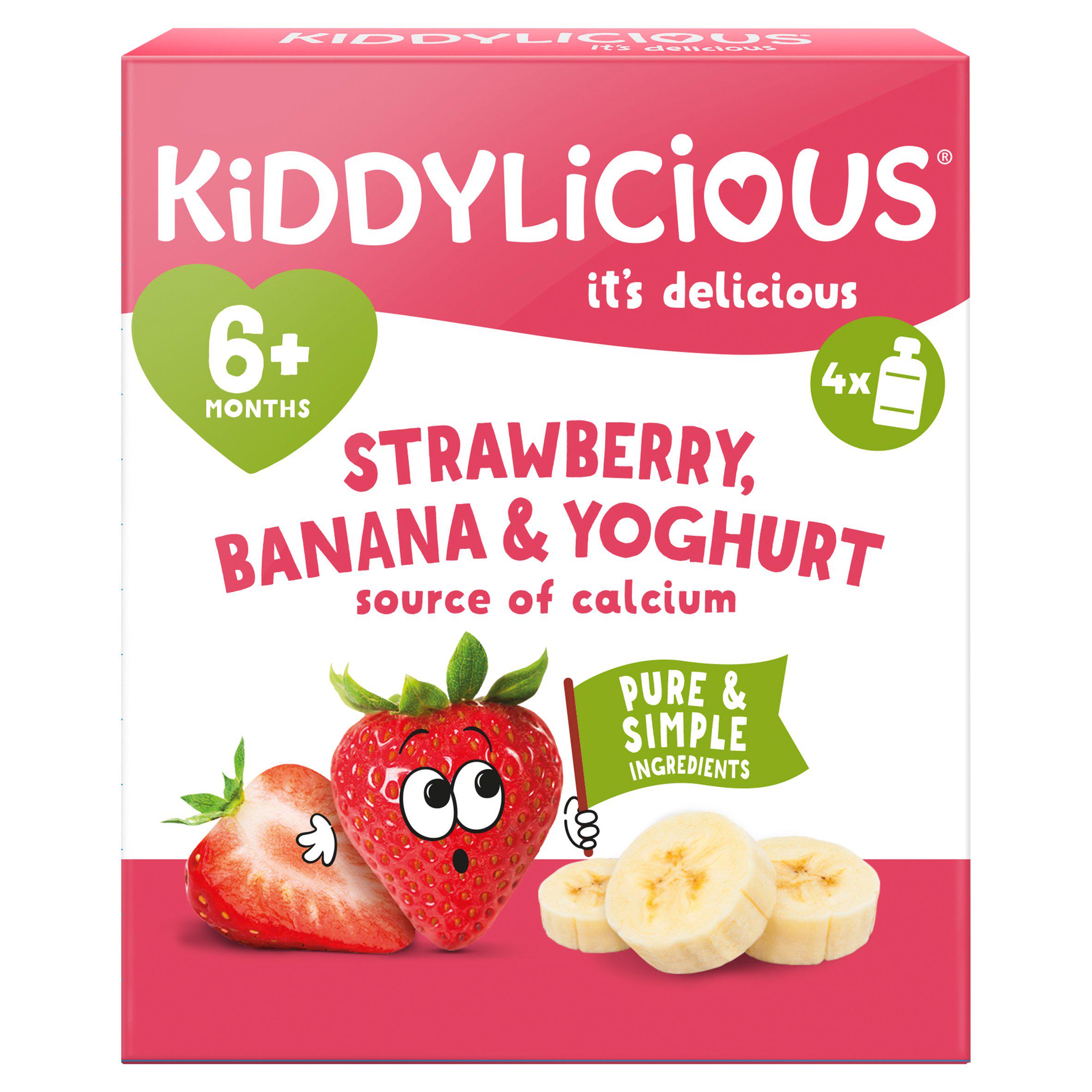 Kiddylicious Strawberry, Banana & Yoghurt Pouch Baby Food 4x100g