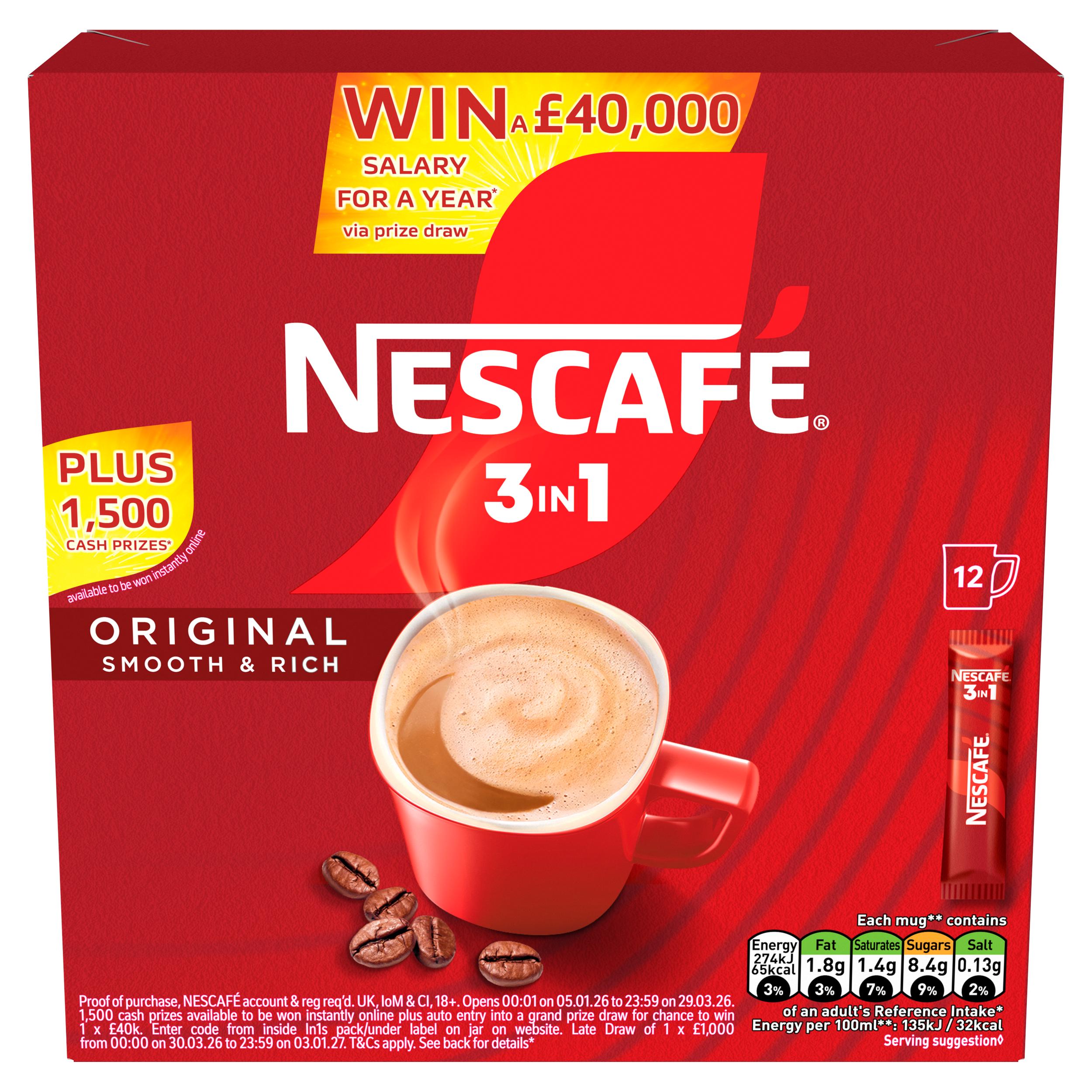 Nescafe Original 3 in 1 Instant Coffee Sachets 12x16g thumbnail 2