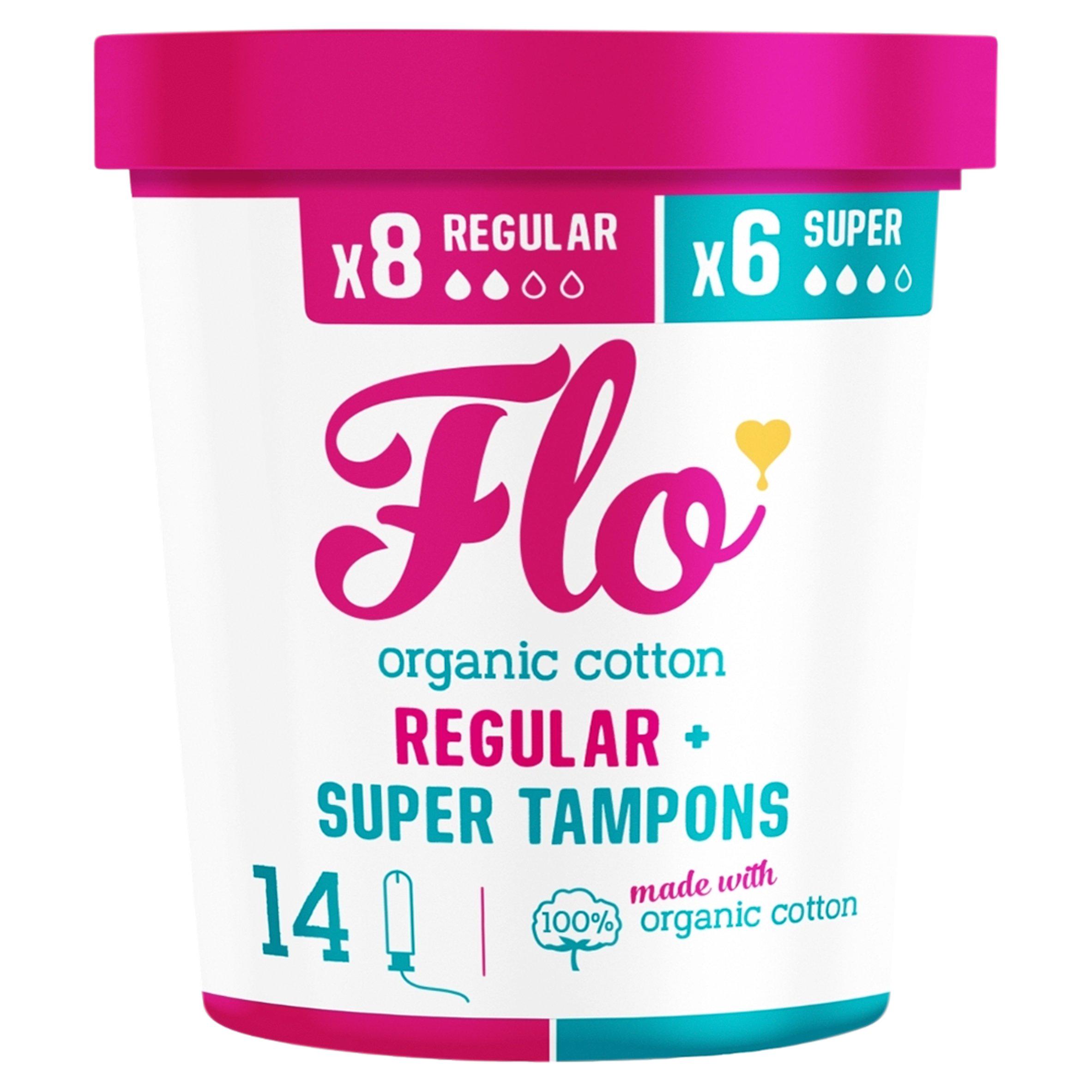 Flo Organic Cotton Applicator Combo Pack 8 Regular + 6 Super Tampons