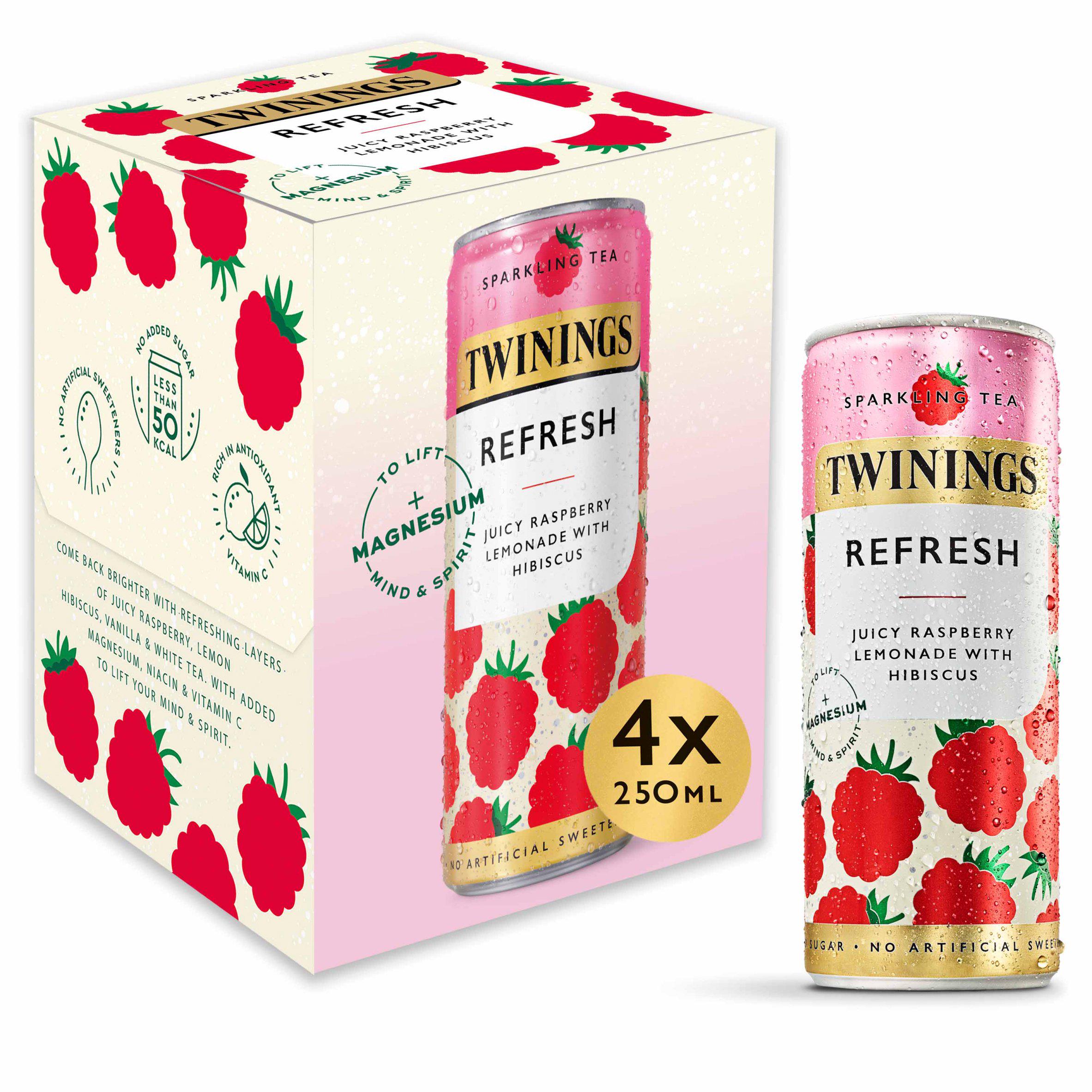 Twinings Sparkling Tea refresh Juicy Raspberry Lemonade with Hibiscus 4x250ml