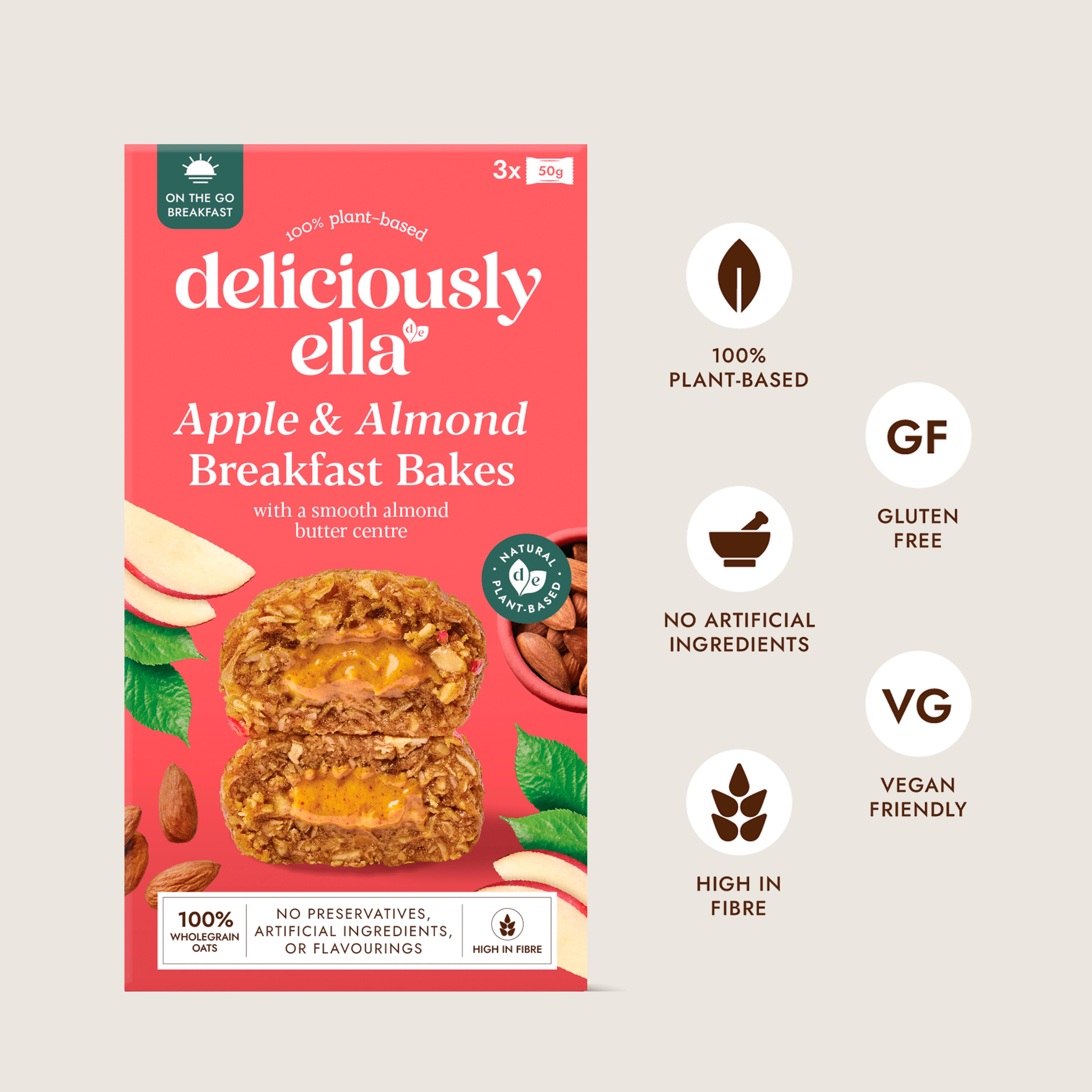 Deliciously Ella 3 x 50g  Apple & Almond On the Go Multipack Breakfast Bakes thumbnail 2