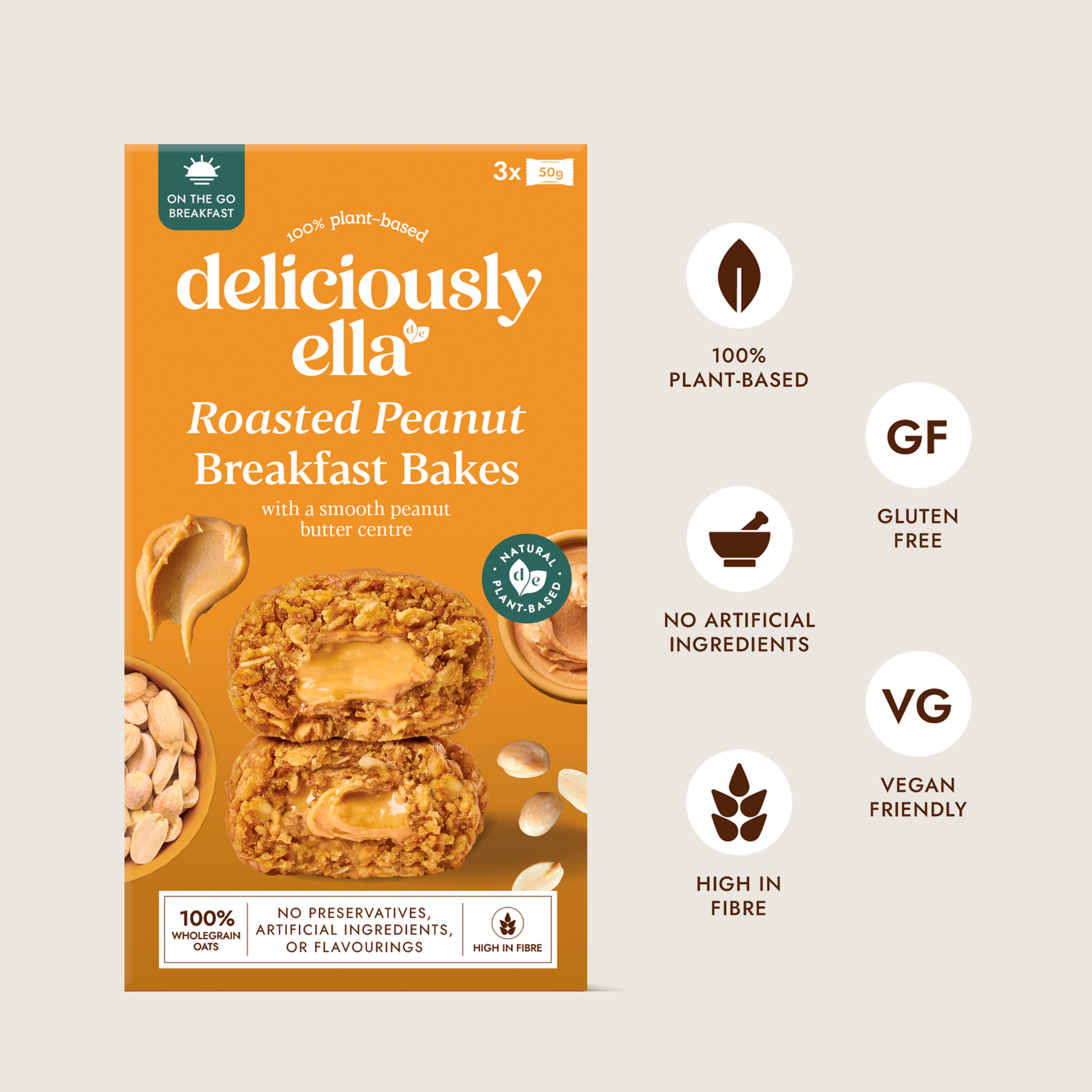 Deliciously Ella 3 x 50g Peanut Butter On the Go Multipack Breakfast Bakes thumbnail 2