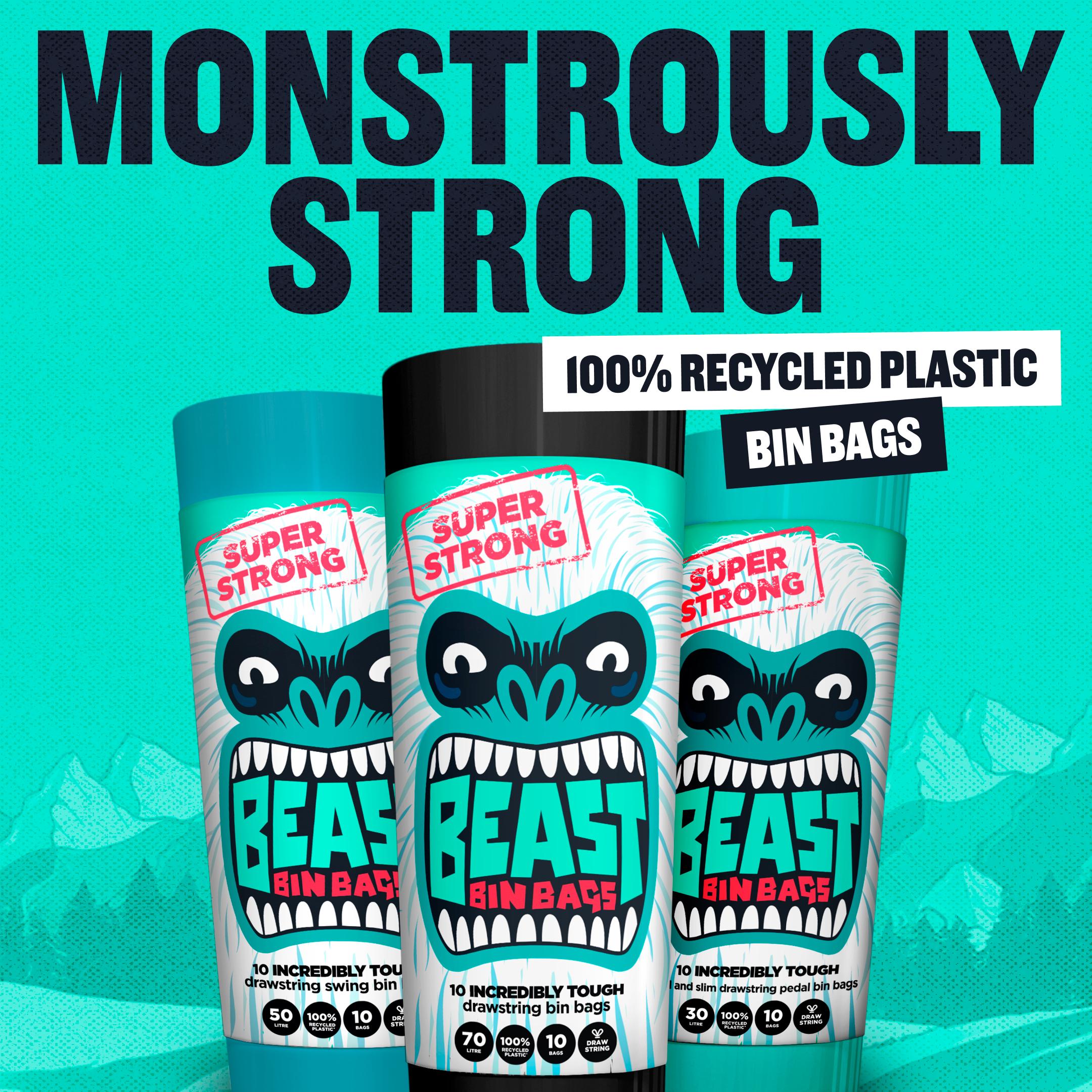 Beast Bin Bags Incredibly Tough Drawstring Swing Bin Bags x10 50L thumbnail 2