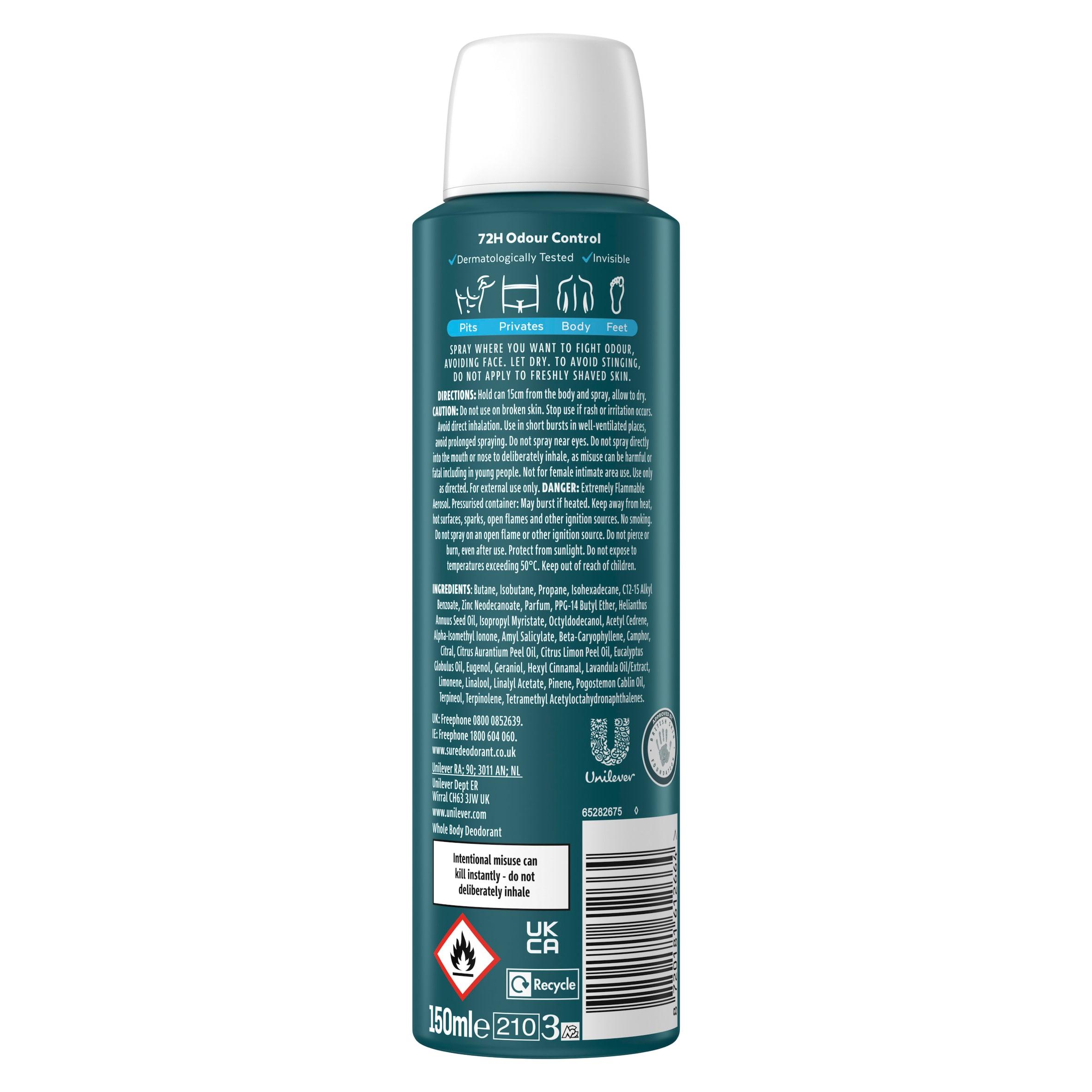 Sure Men Ocean Rush Whole Body Deodorant Spray 72h Odour Control 150ml thumbnail 6