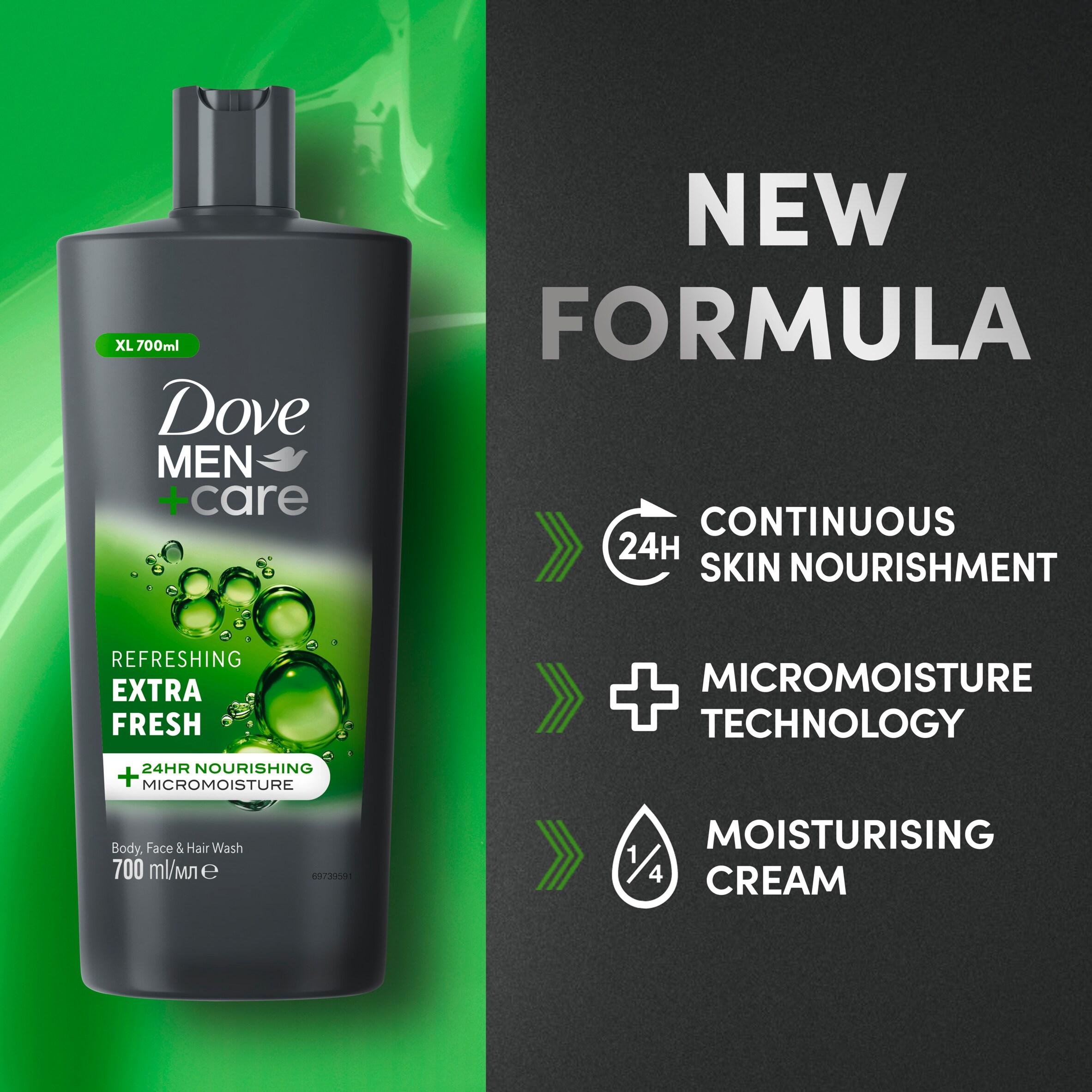 Dove Men+Care 700ml Refreshing Extra Fresh 3 in 1 Hair, Face & Body Wash thumbnail 2