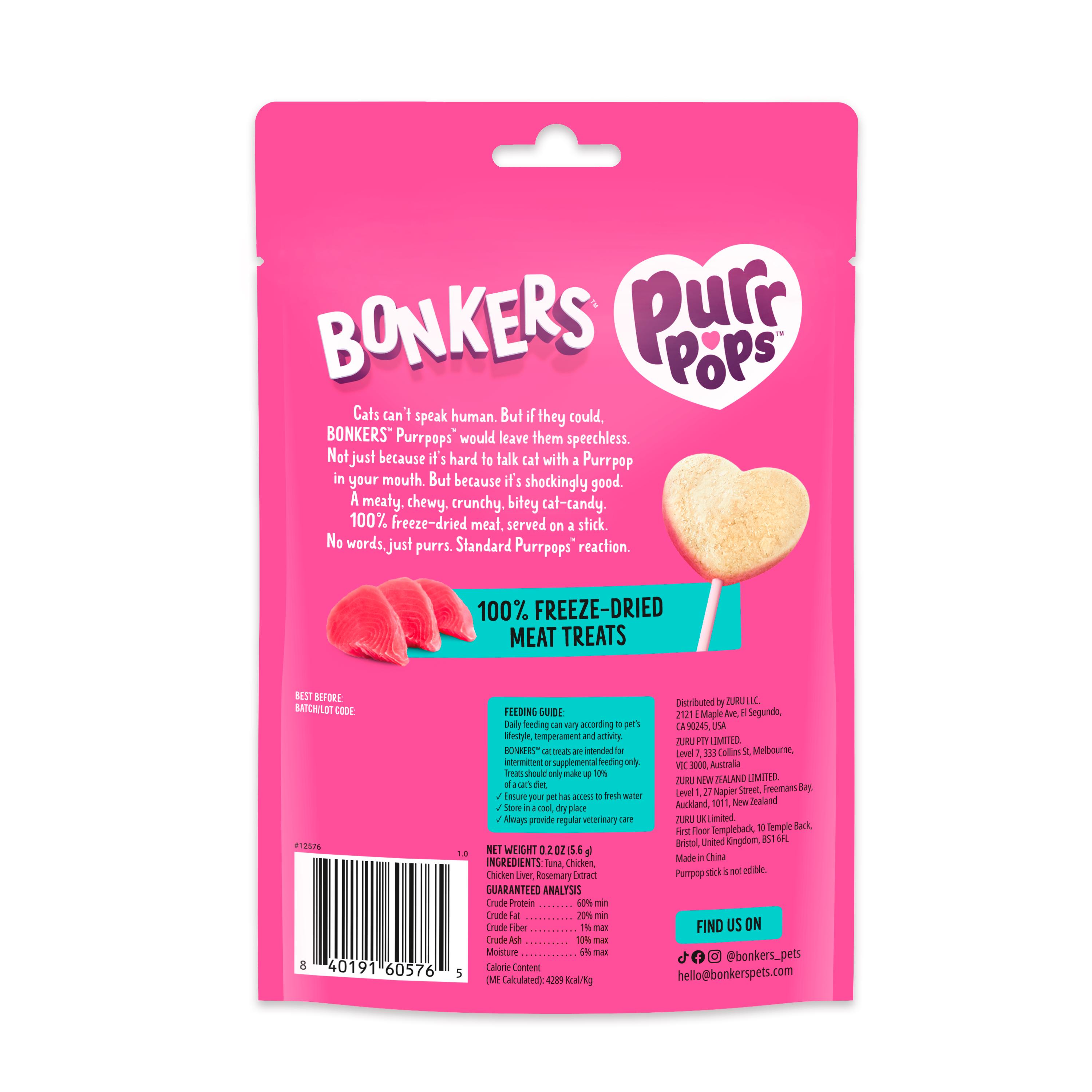 Bonkers Purrpops Lollipop Cat Treats TIp Top Tuna Flavour Pack x4 thumbnail 2
