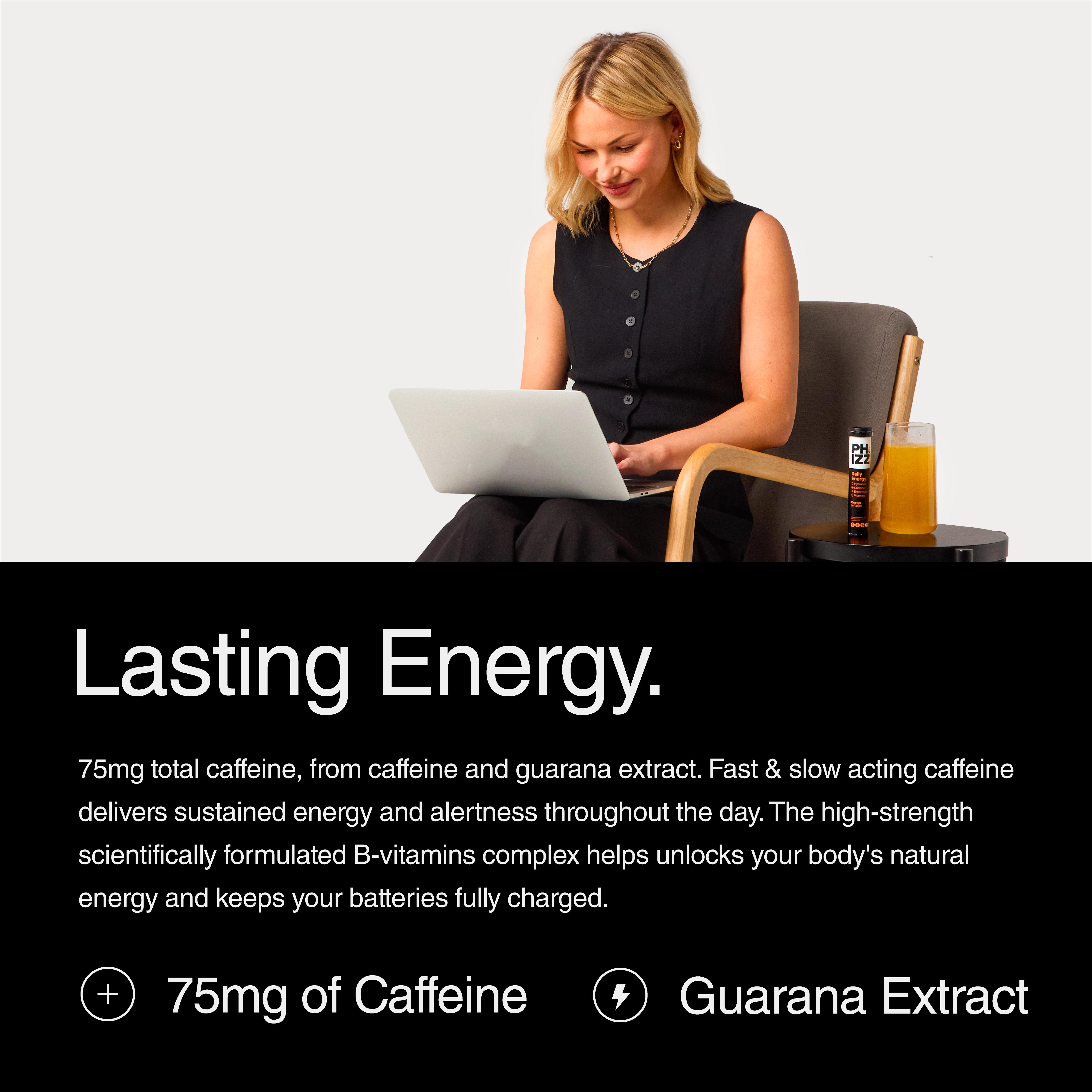 Phizz Daily Energy 20 x Orange, Hydration, Caffeine, Electrolytes & Vitamins Effervescent Tablets thumbnail 5