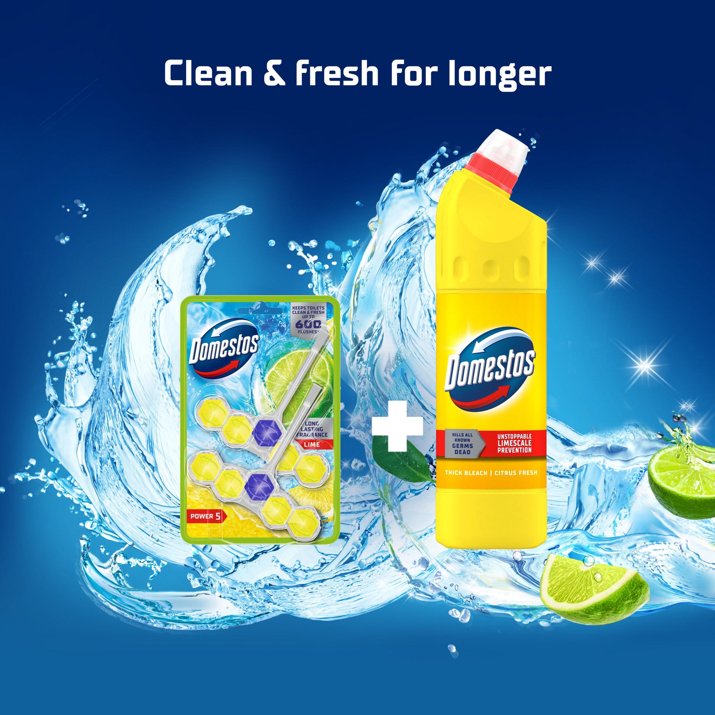 Domestos Power 5 Toilet Rim Blocks Lime x2 50g thumbnail 5
