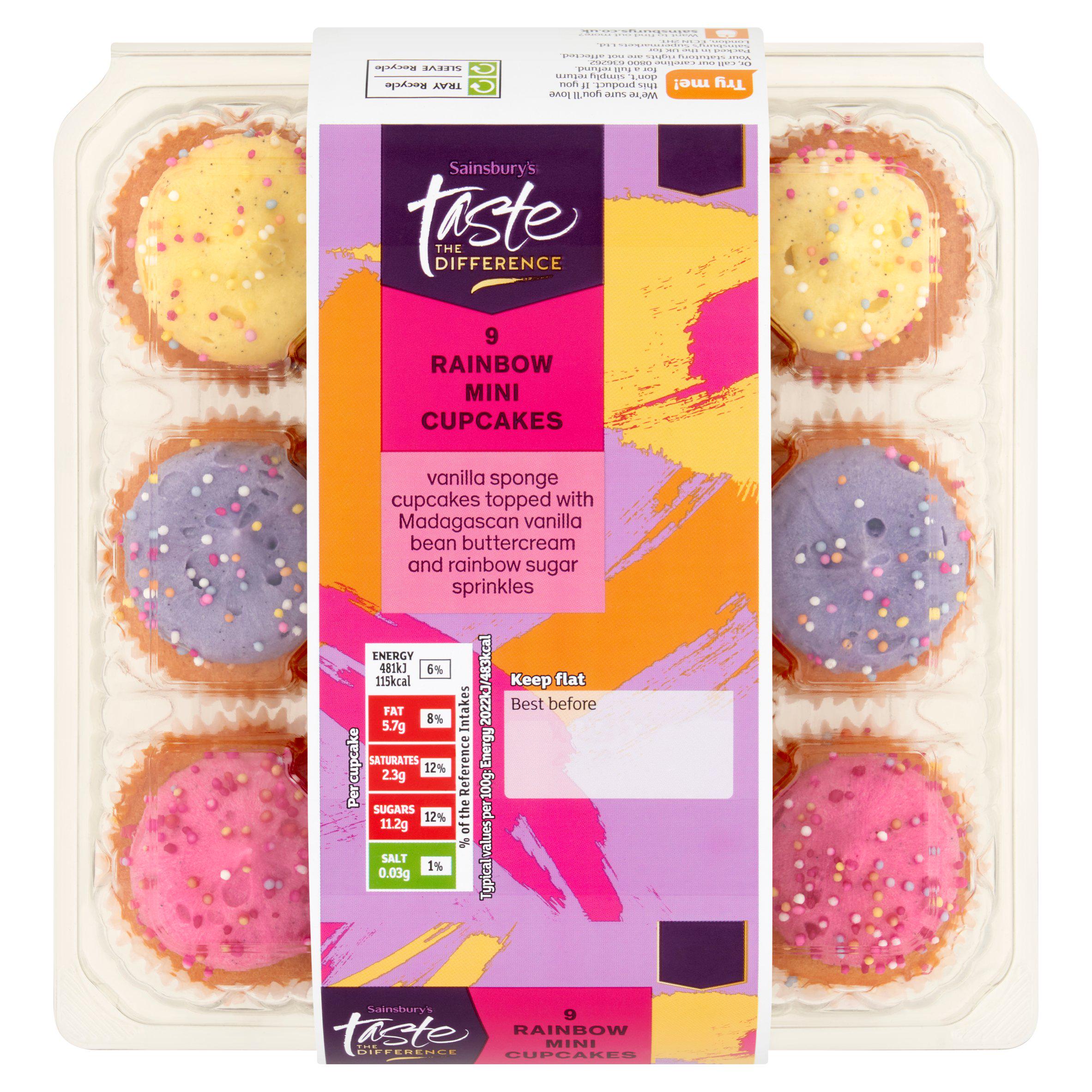 Sainsbury's Mini Rainbow Cupcakes, Taste the Difference x9