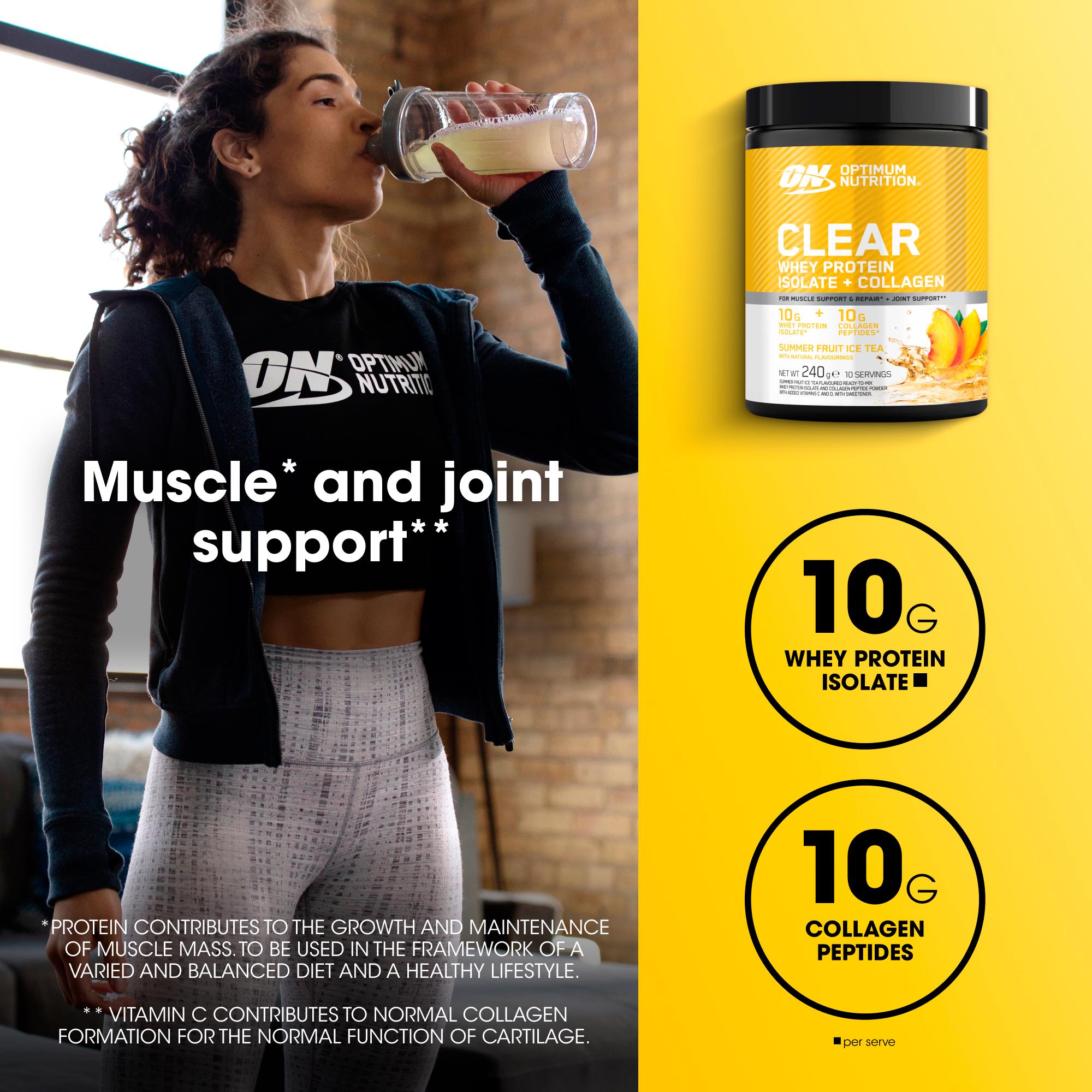 Optimum Nutrition Clear Whey Protein Isolate + Collagen Powder Summer Fruit Ice Tea 240g thumbnail 3