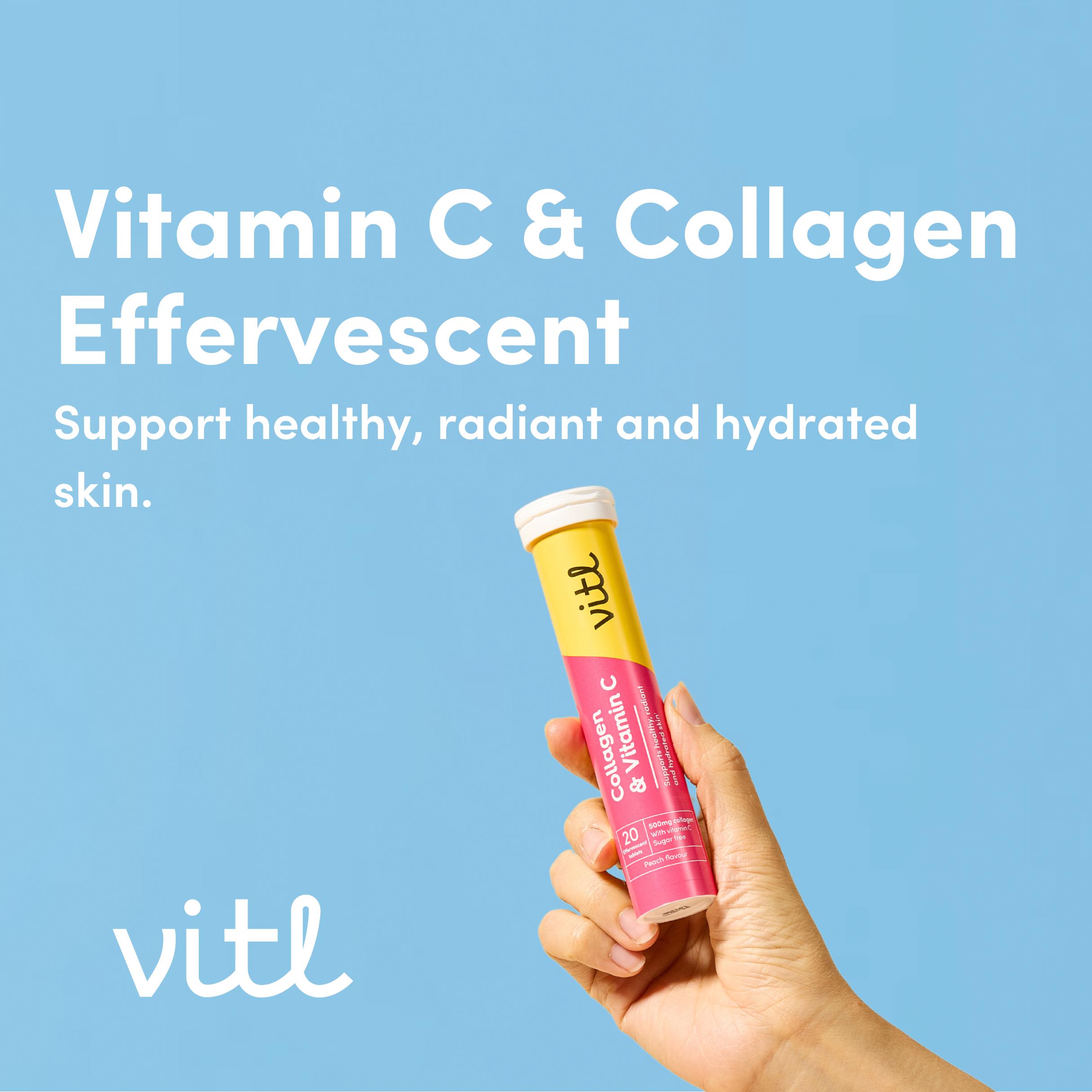 Vitl Collagen & Vitamin C 20 Peach Flavour Effervescent Tablets 20 x 4g thumbnail 4