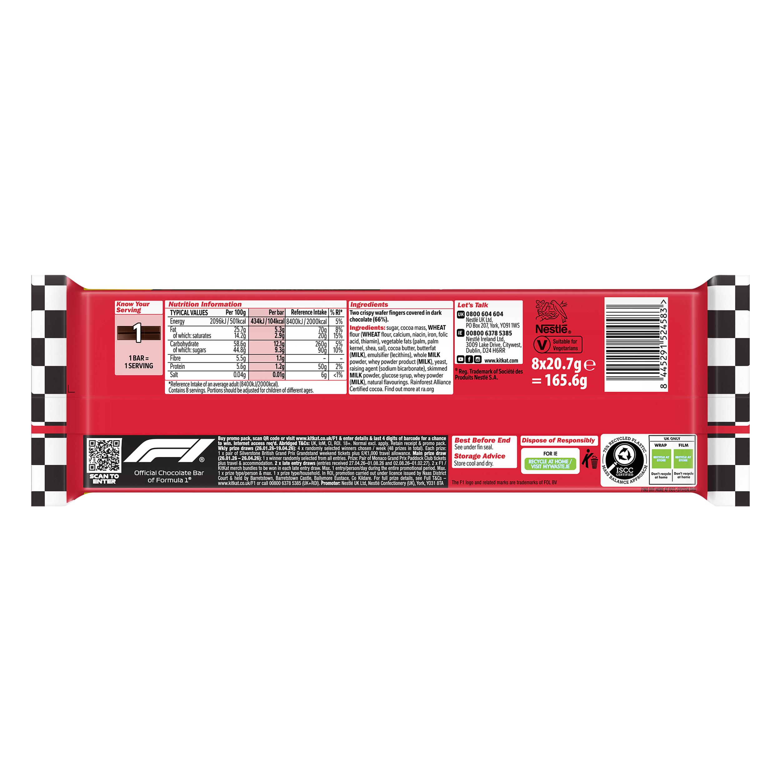 KitKat 2 Finger Dark Chocolate Biscuit Bar Multipack 8 x 20.7g thumbnail 3