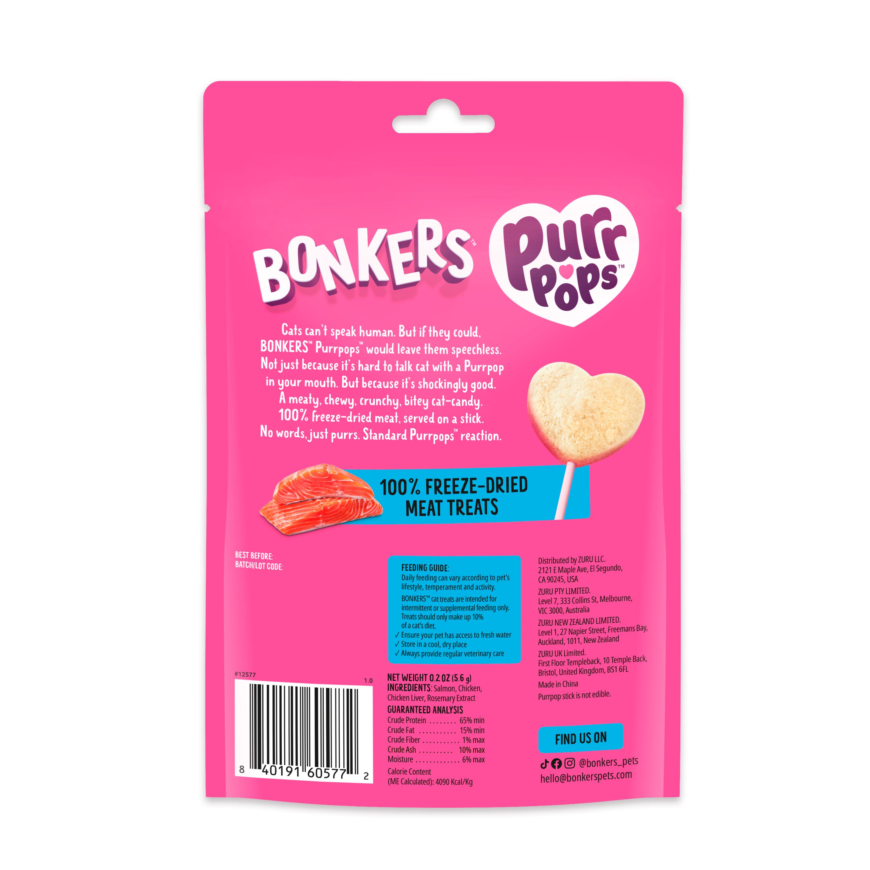 Bonkers Purrpops Lollipop Cat Treats Lip Smackin Salmon Flavour Pack x4 thumbnail 2