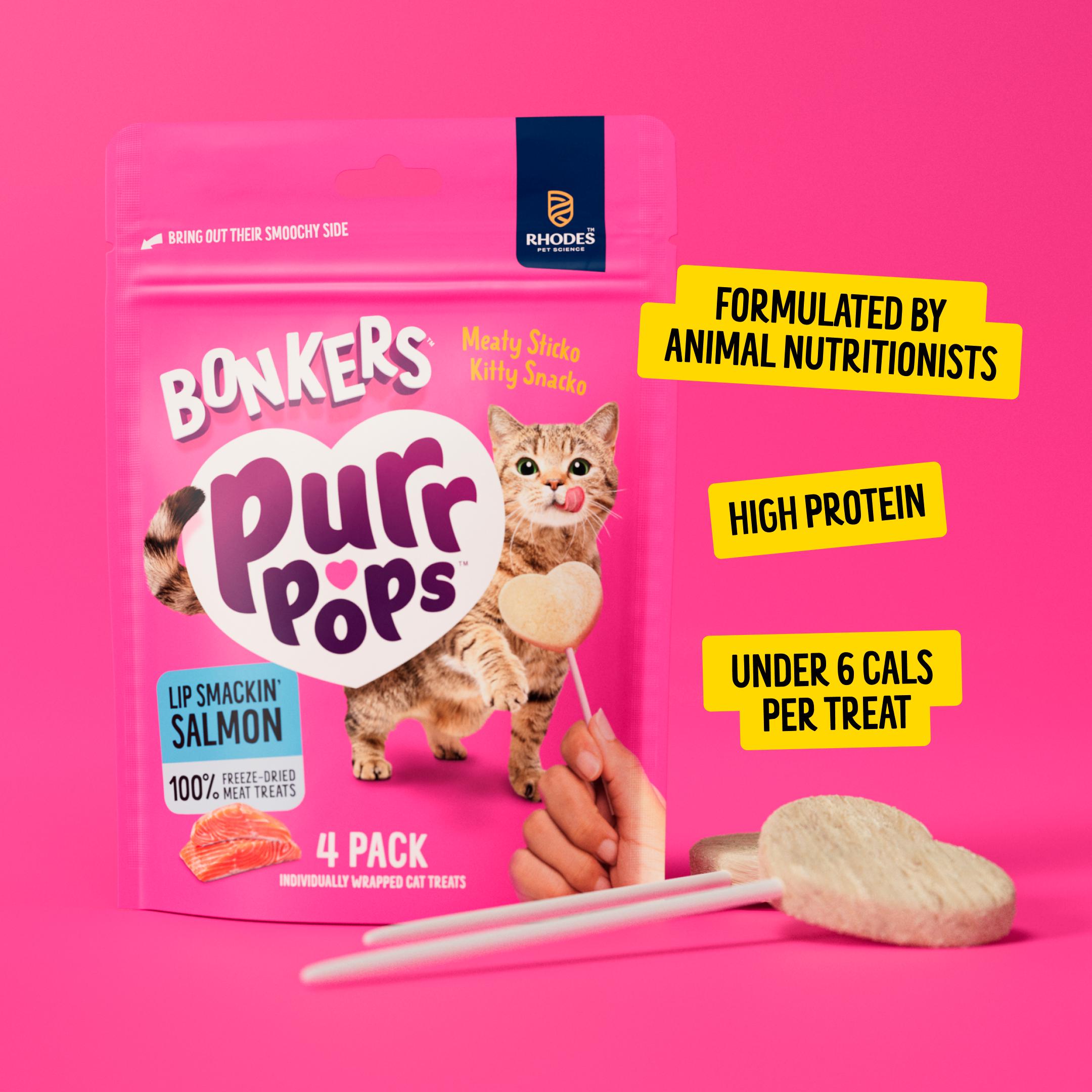 Bonkers Purrpops Lollipop Cat Treats Lip Smackin Salmon Flavour Pack x4 thumbnail 4