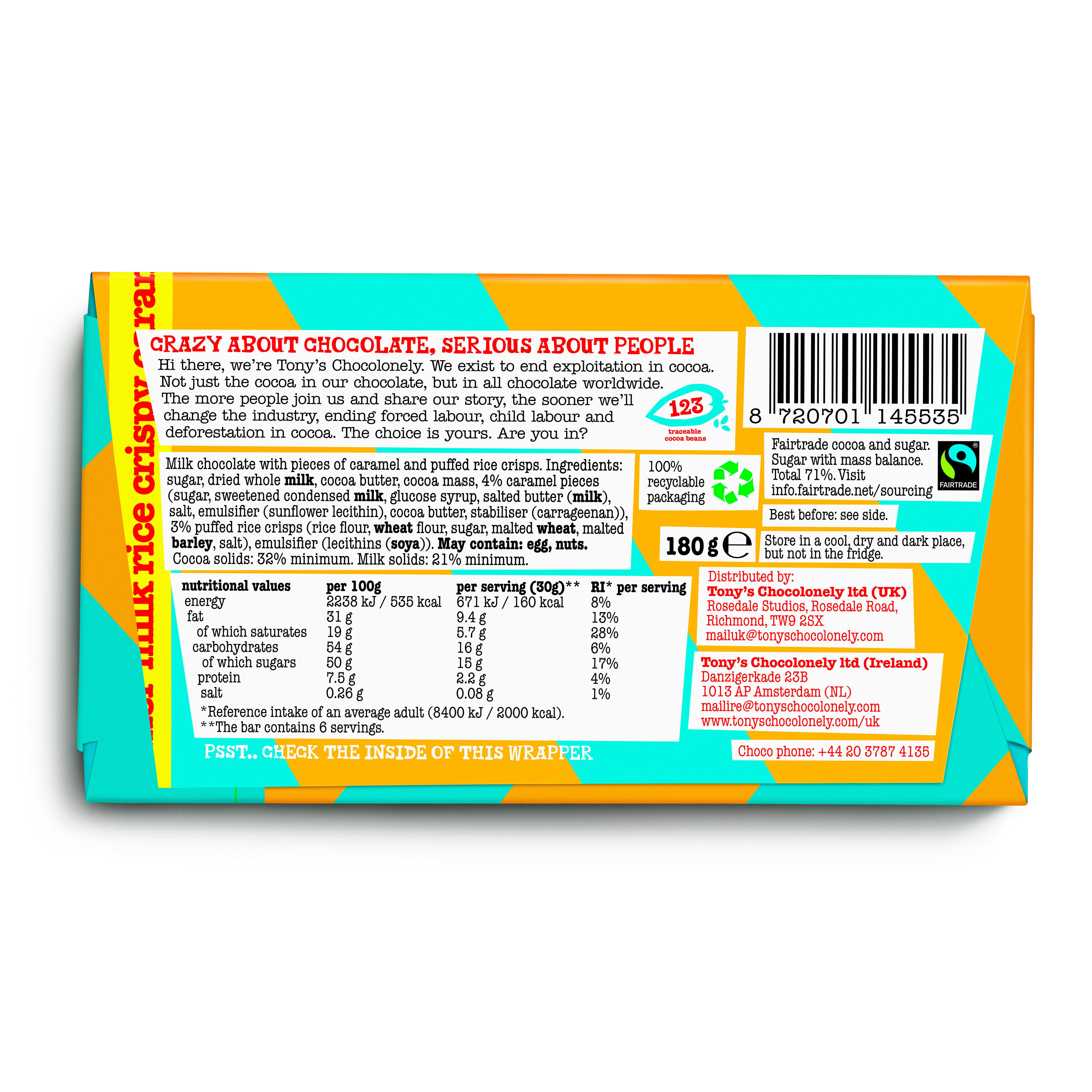 Tony's Chocolonely Caramel Milk Rice Crispy 180g thumbnail 2