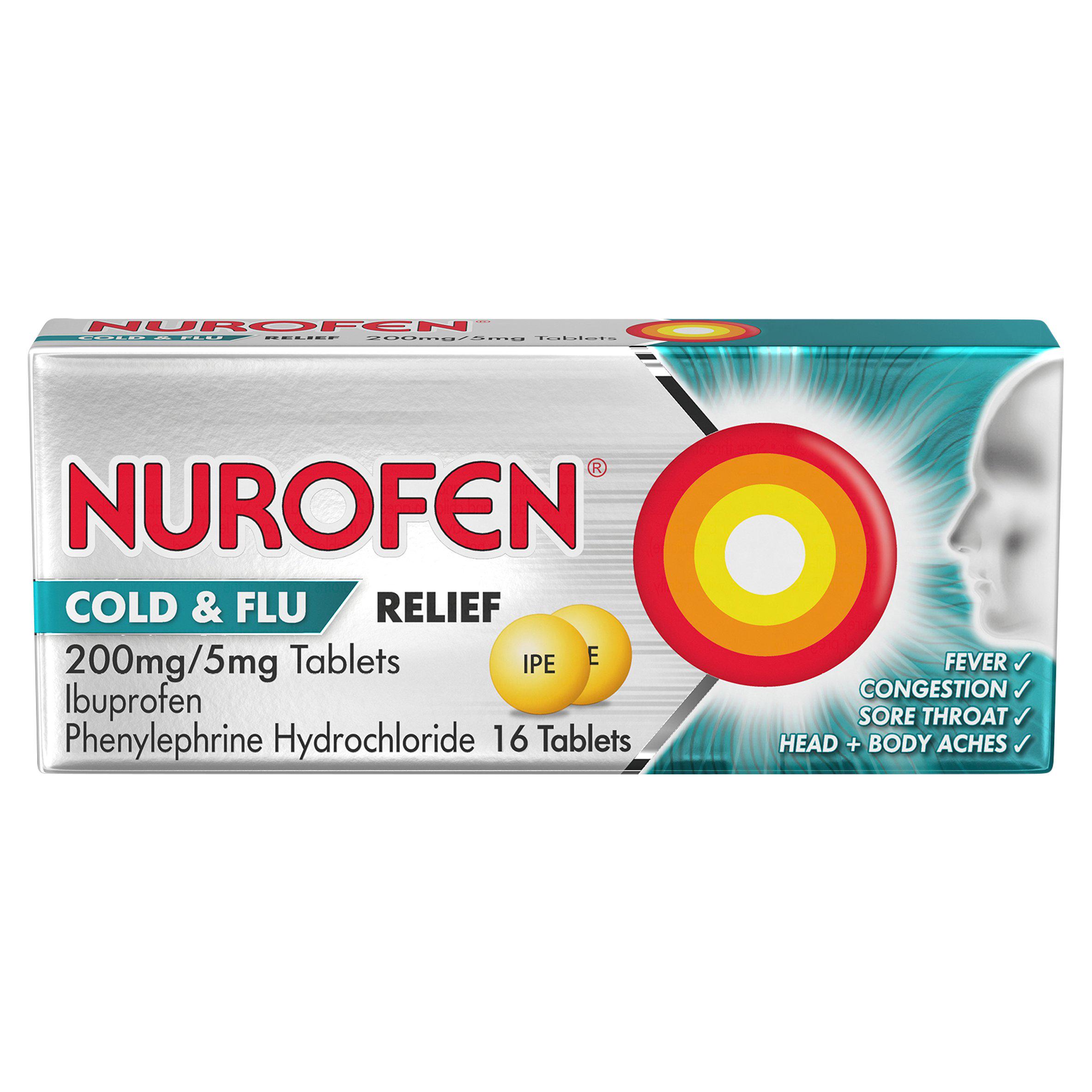 Nurofen Cold & Flu Pain Relief Ibuprofen 200mg Tablets